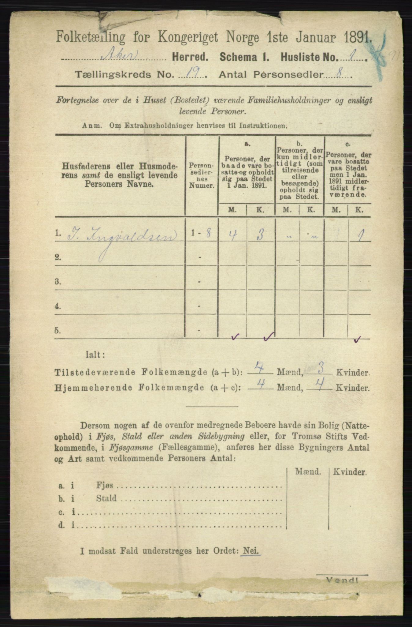 RA, 1891 census for 0218 Aker, 1891, p. 17742