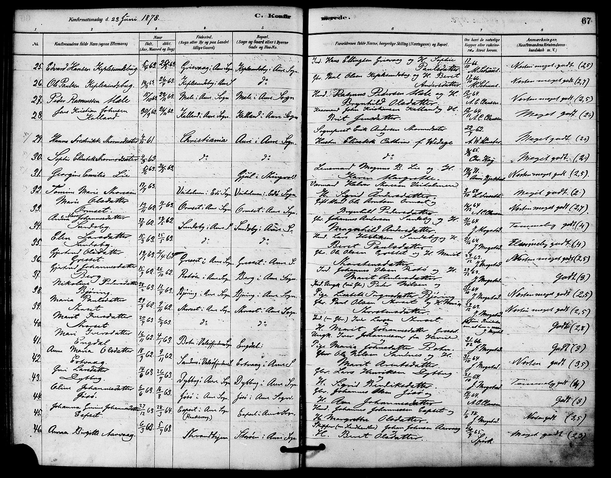 Ministerialprotokoller, klokkerbøker og fødselsregistre - Møre og Romsdal, AV/SAT-A-1454/578/L0906: Parish register (official) no. 578A05, 1878-1886, p. 67