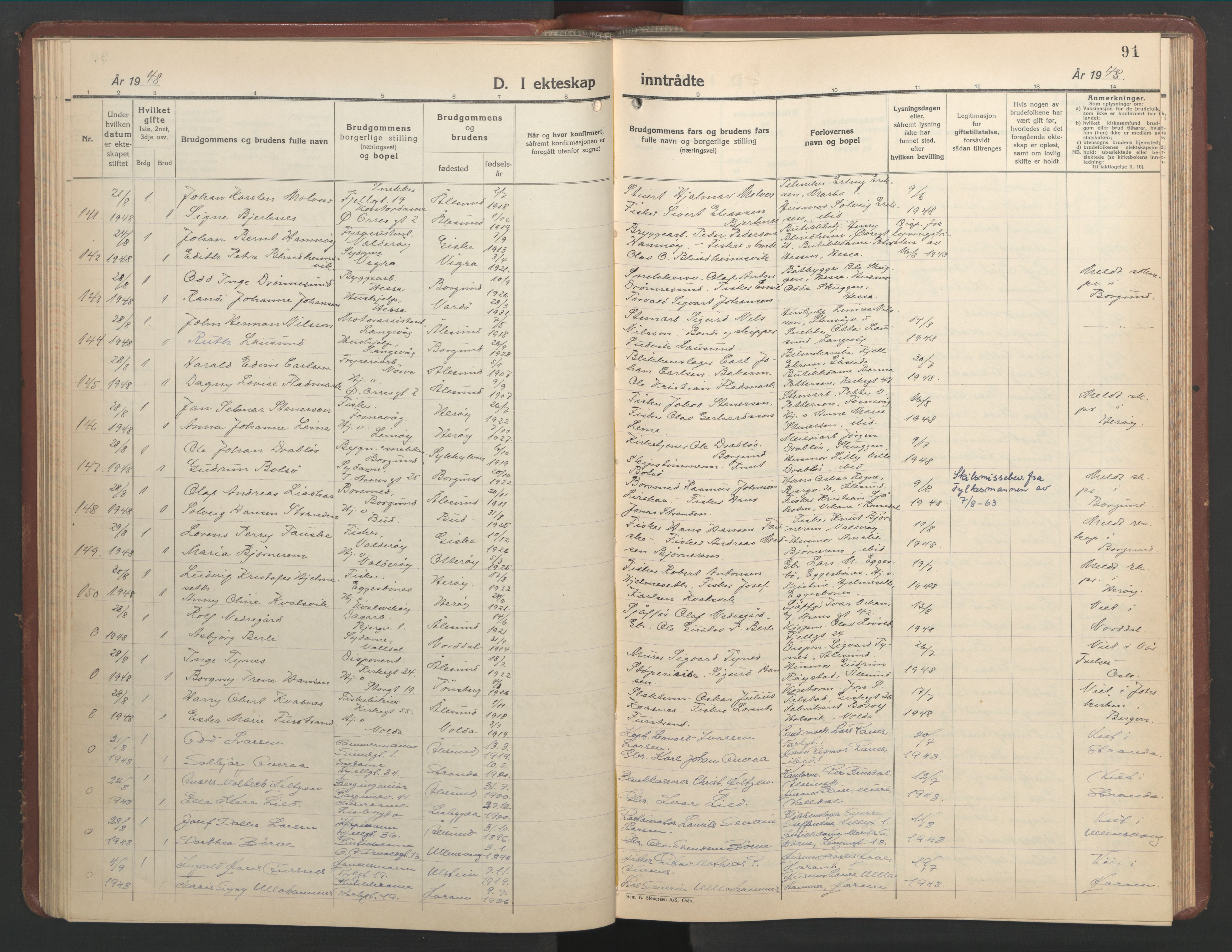 Ministerialprotokoller, klokkerbøker og fødselsregistre - Møre og Romsdal, AV/SAT-A-1454/529/L0479: Parish register (copy) no. 529C16, 1941-1950, p. 91