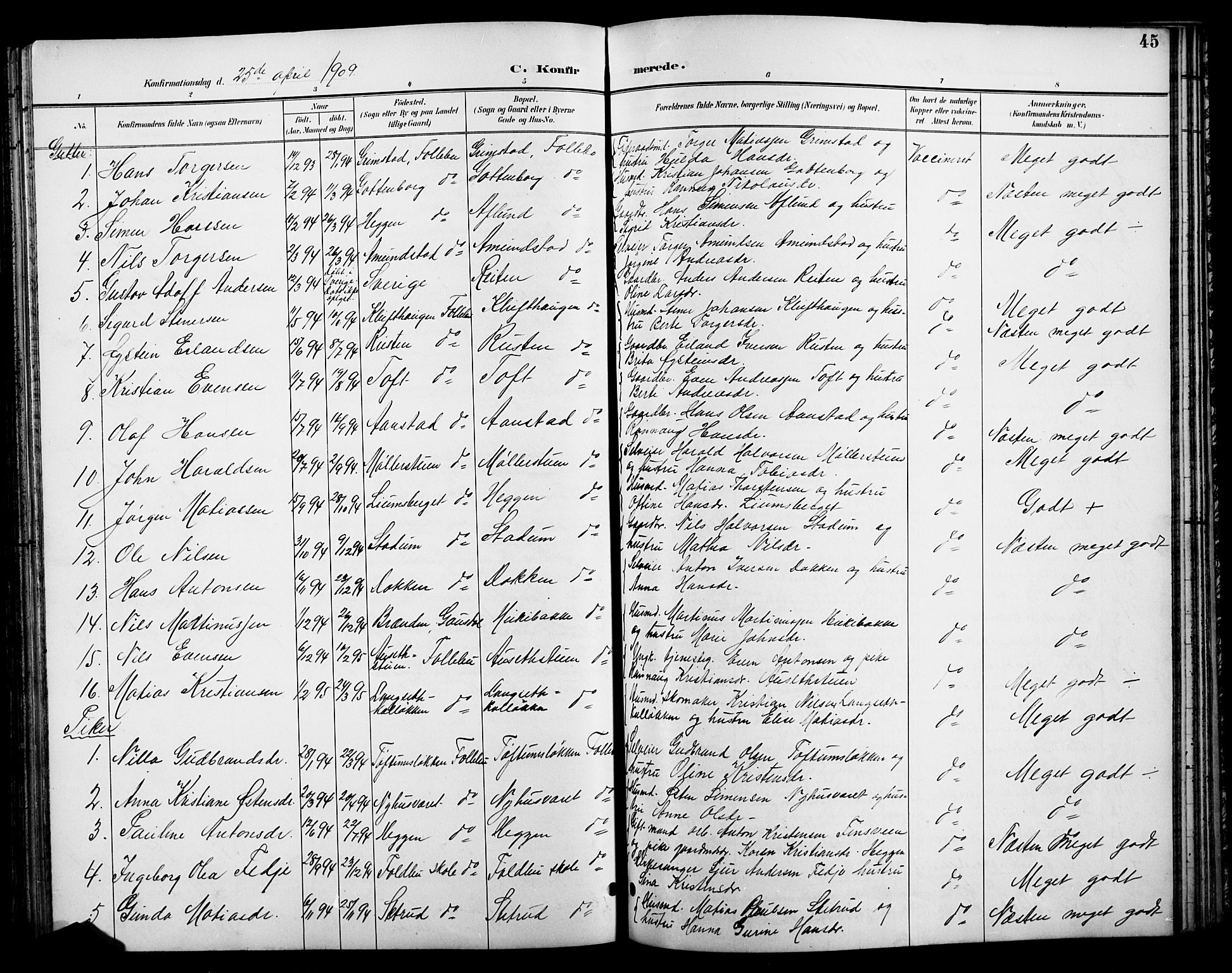 Østre Gausdal prestekontor, AV/SAH-PREST-092/H/Ha/Hab/L0003: Parish register (copy) no. 3, 1894-1915, p. 45