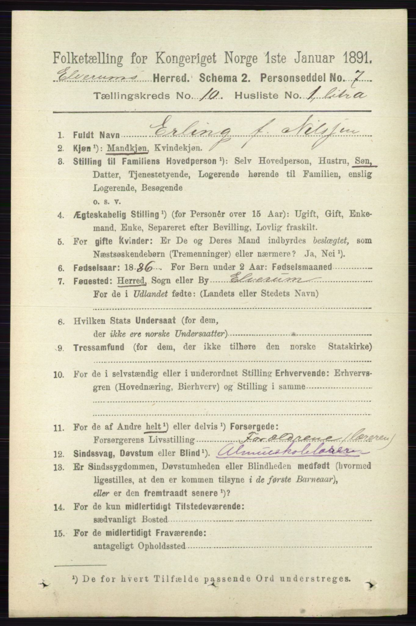 RA, 1891 census for 0427 Elverum, 1891, p. 8208