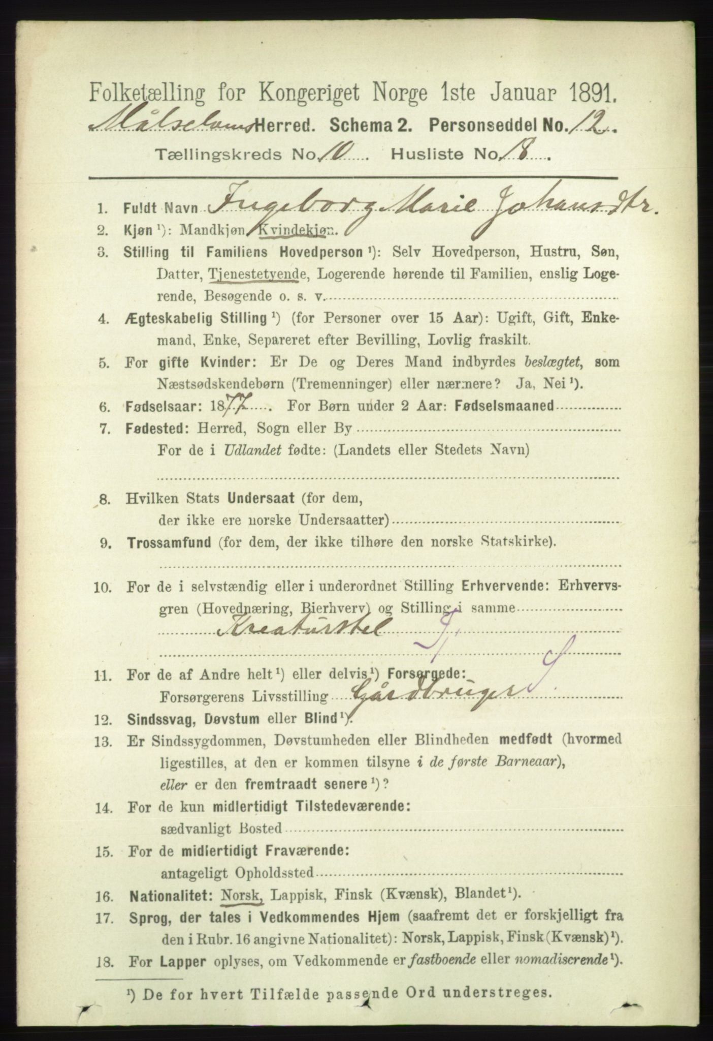RA, 1891 census for 1924 Målselv, 1891, p. 3117