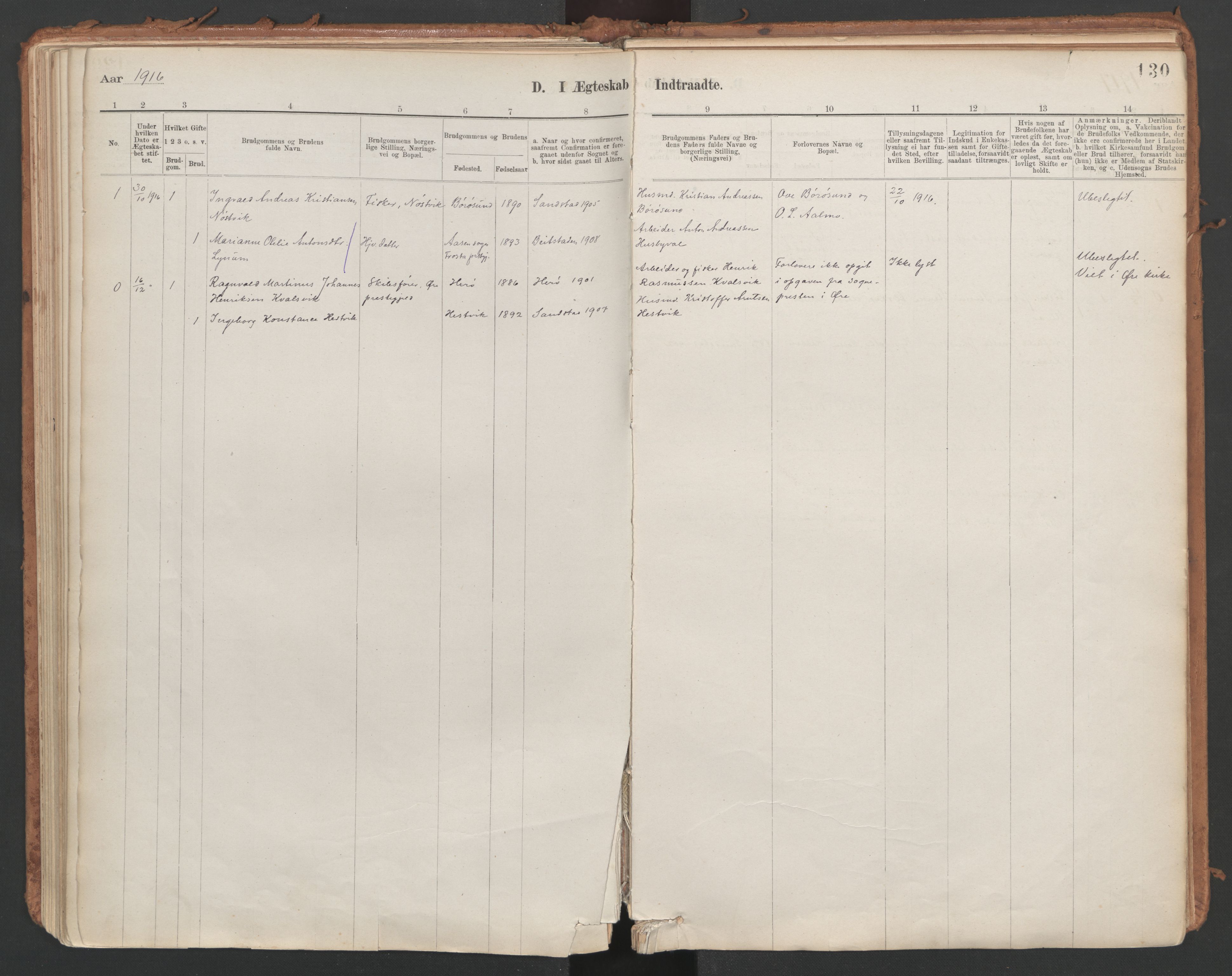 Ministerialprotokoller, klokkerbøker og fødselsregistre - Sør-Trøndelag, AV/SAT-A-1456/639/L0572: Parish register (official) no. 639A01, 1890-1920, p. 130