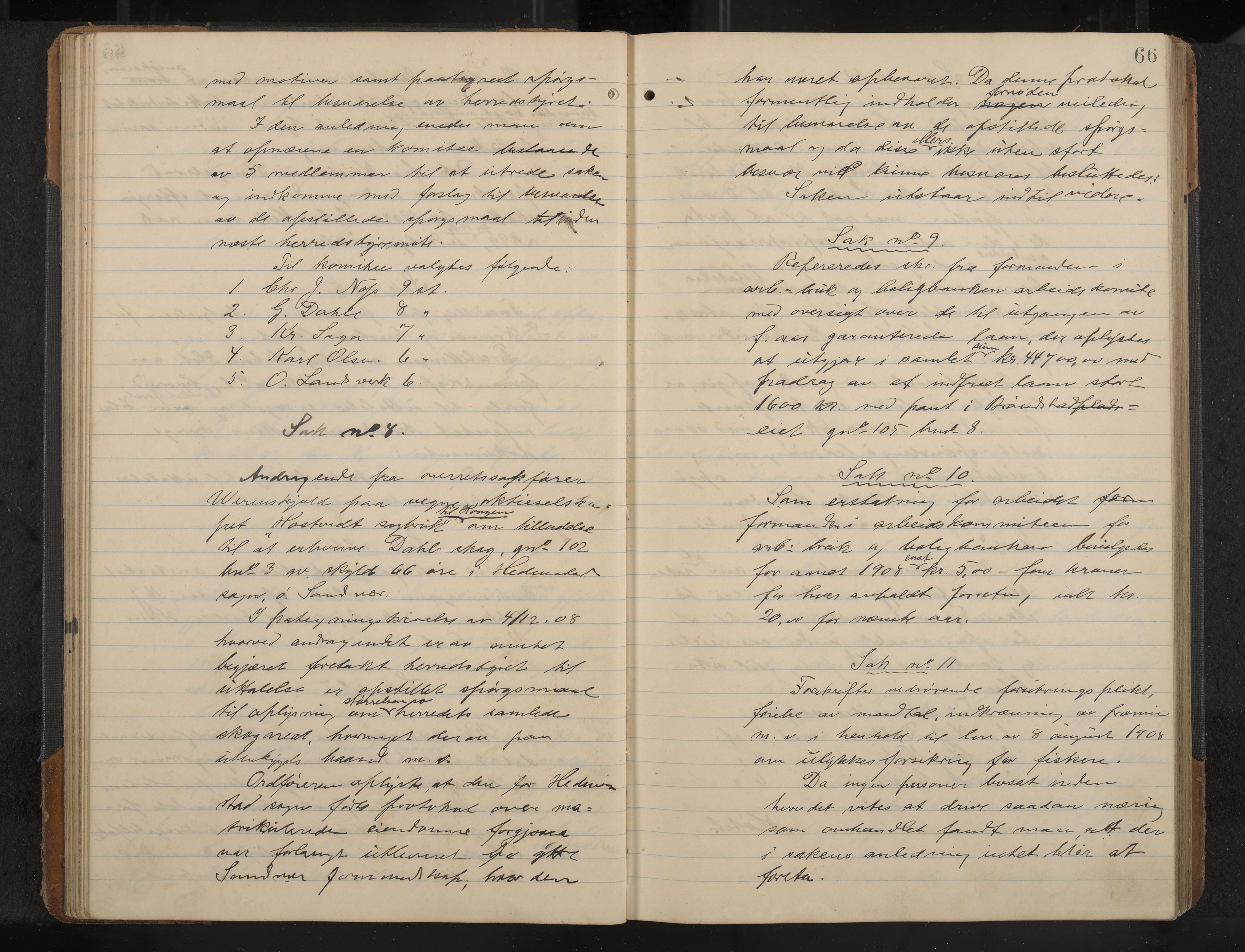 Øvre Sandsvær formannskap og sentraladministrasjon, IKAK/0630021/A/L0001: Møtebok med register, 1908-1913, p. 66