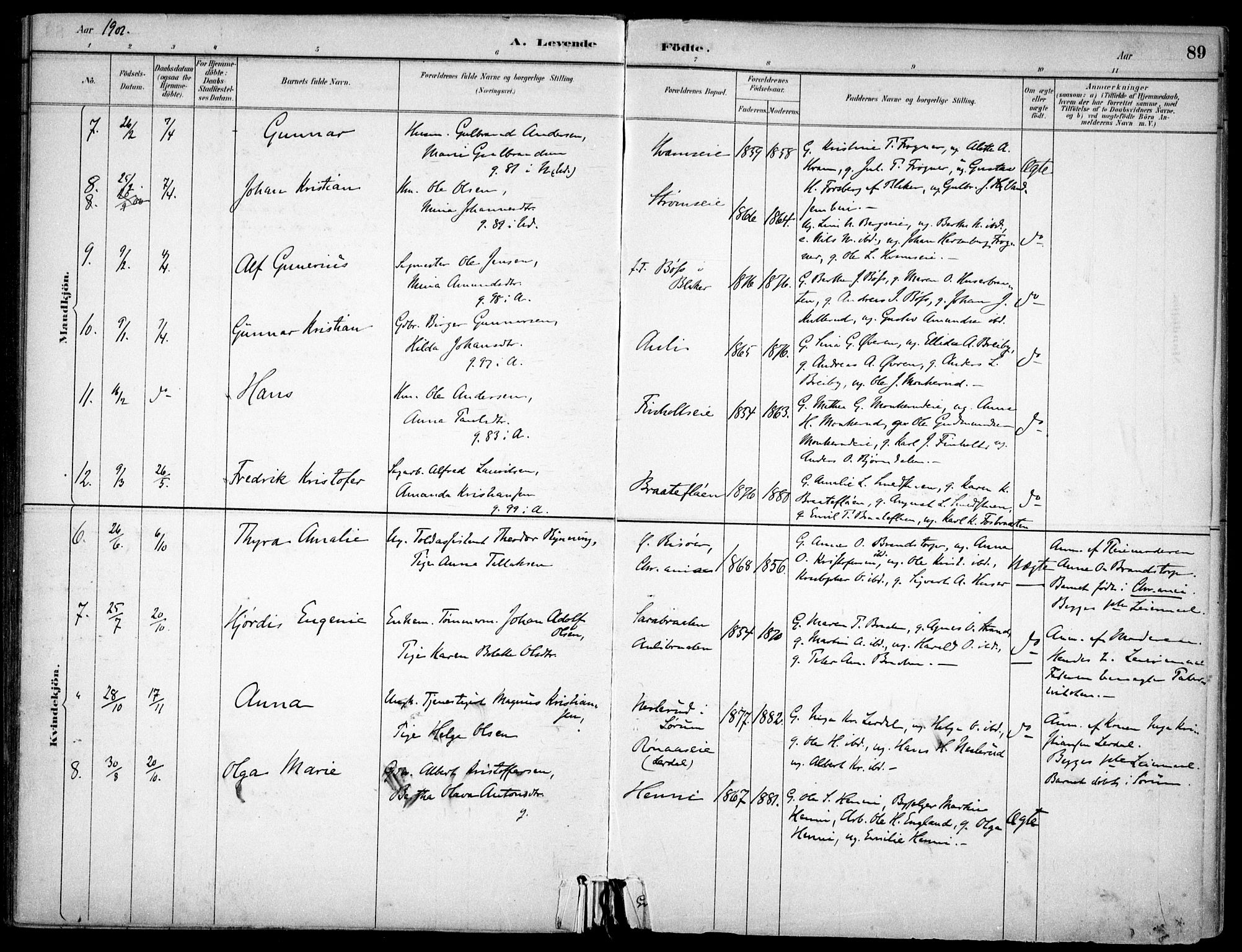 Nes prestekontor Kirkebøker, SAO/A-10410/F/Fc/L0002: Parish register (official) no. IIi 2, 1882-1916, p. 89