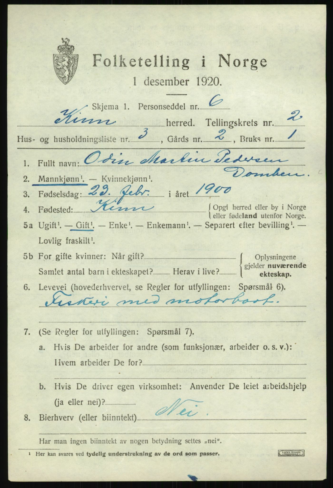 SAB, 1920 census for Kinn, 1920, p. 1961