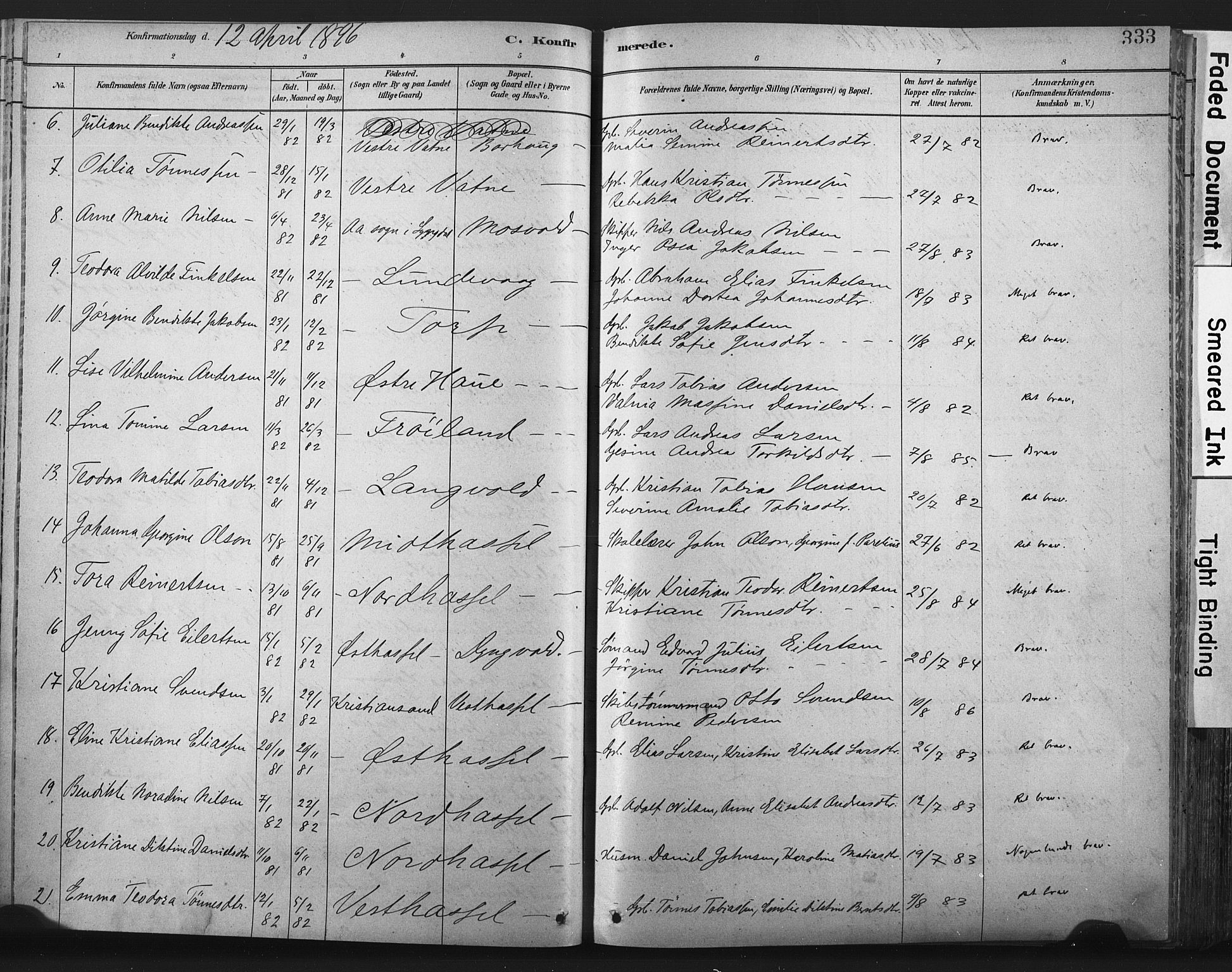 Lista sokneprestkontor, AV/SAK-1111-0027/F/Fa/L0012: Parish register (official) no. A 12, 1879-1903, p. 333