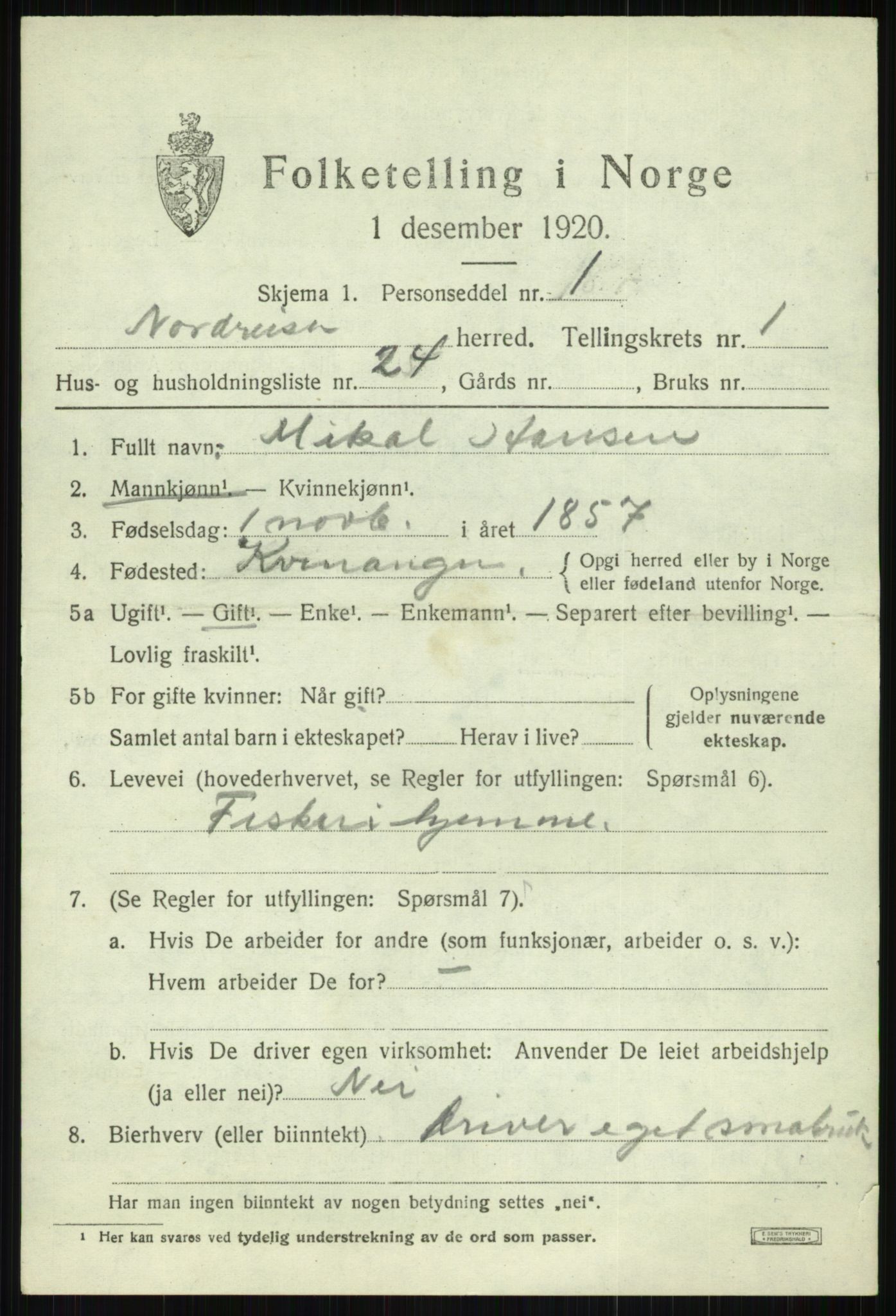 SATØ, 1920 census for Nordreisa, 1920, p. 985