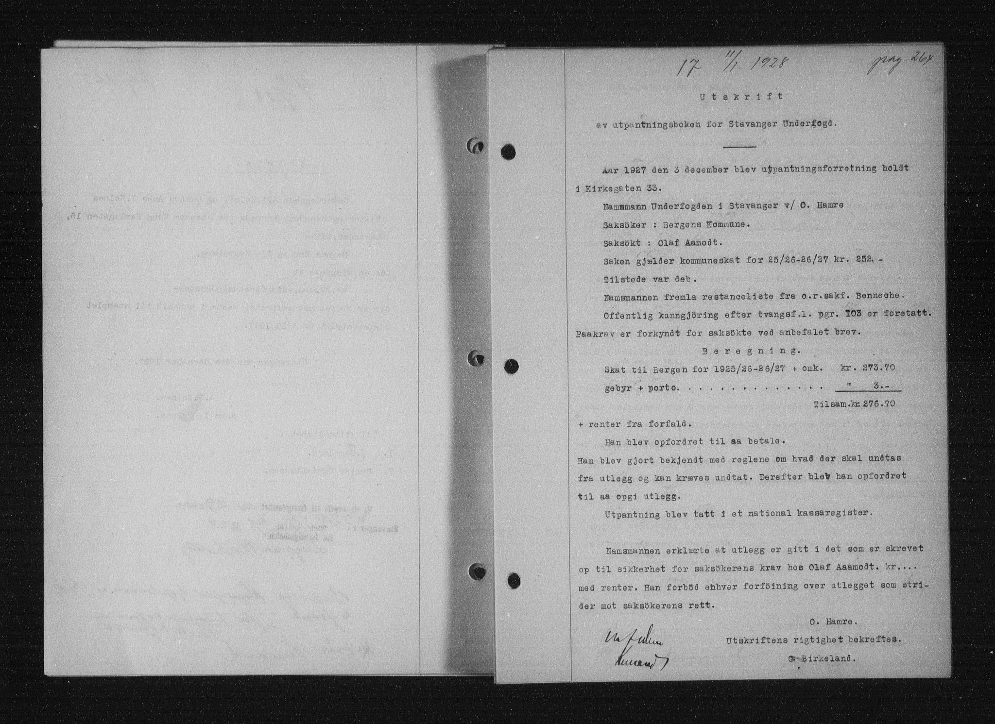 Stavanger byfogd, SAST/A-101408/001/4/41/410/410BB/L0053: Mortgage book no. 41, 1927-1928, Deed date: 11.01.1928