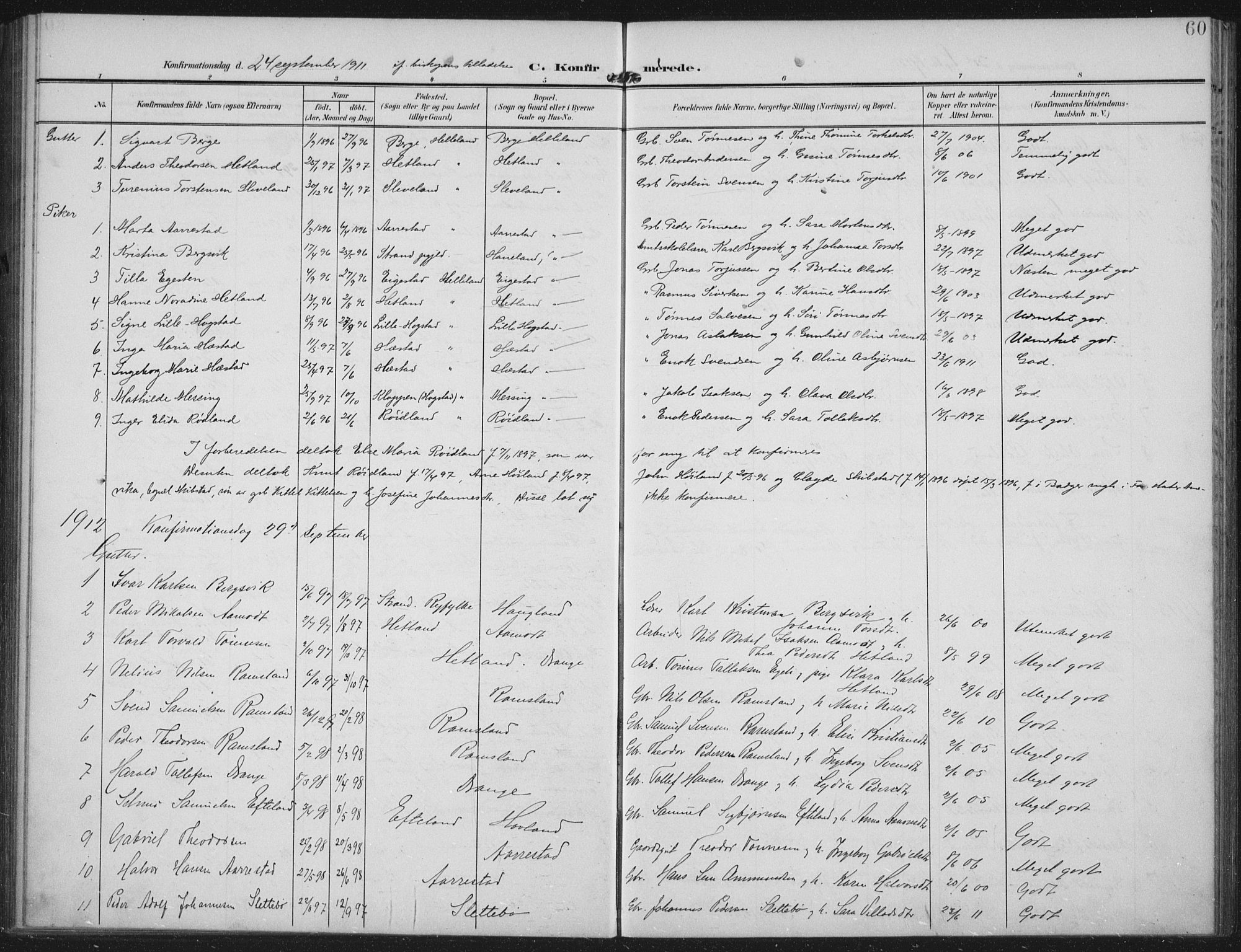 Helleland sokneprestkontor, SAST/A-101810: Parish register (official) no. A 12, 1906-1923, p. 60