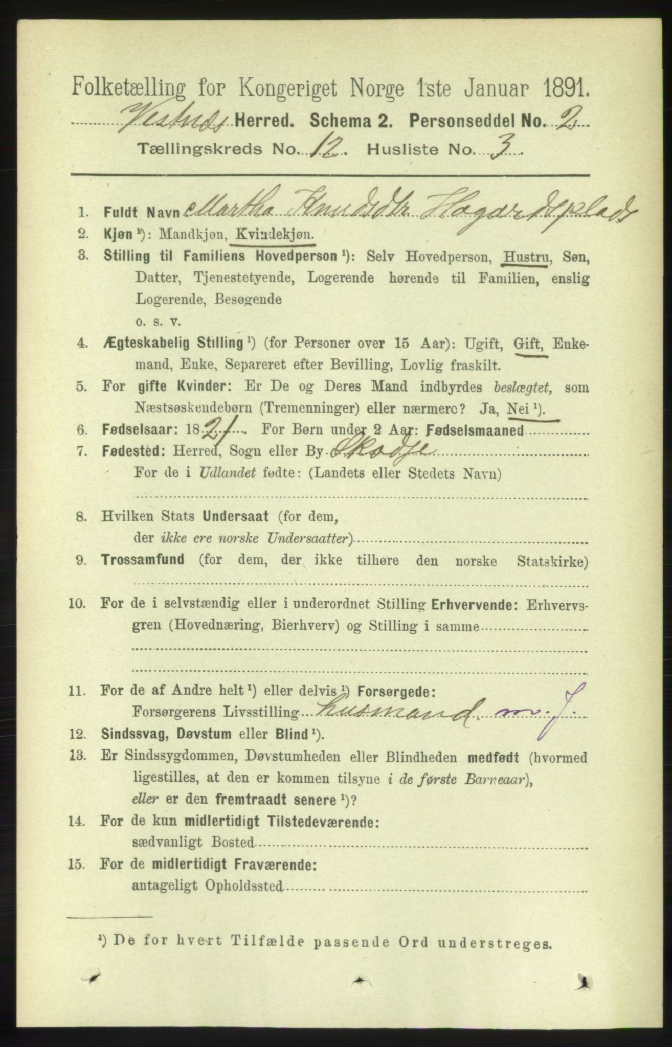 RA, 1891 census for 1535 Vestnes, 1891, p. 4429