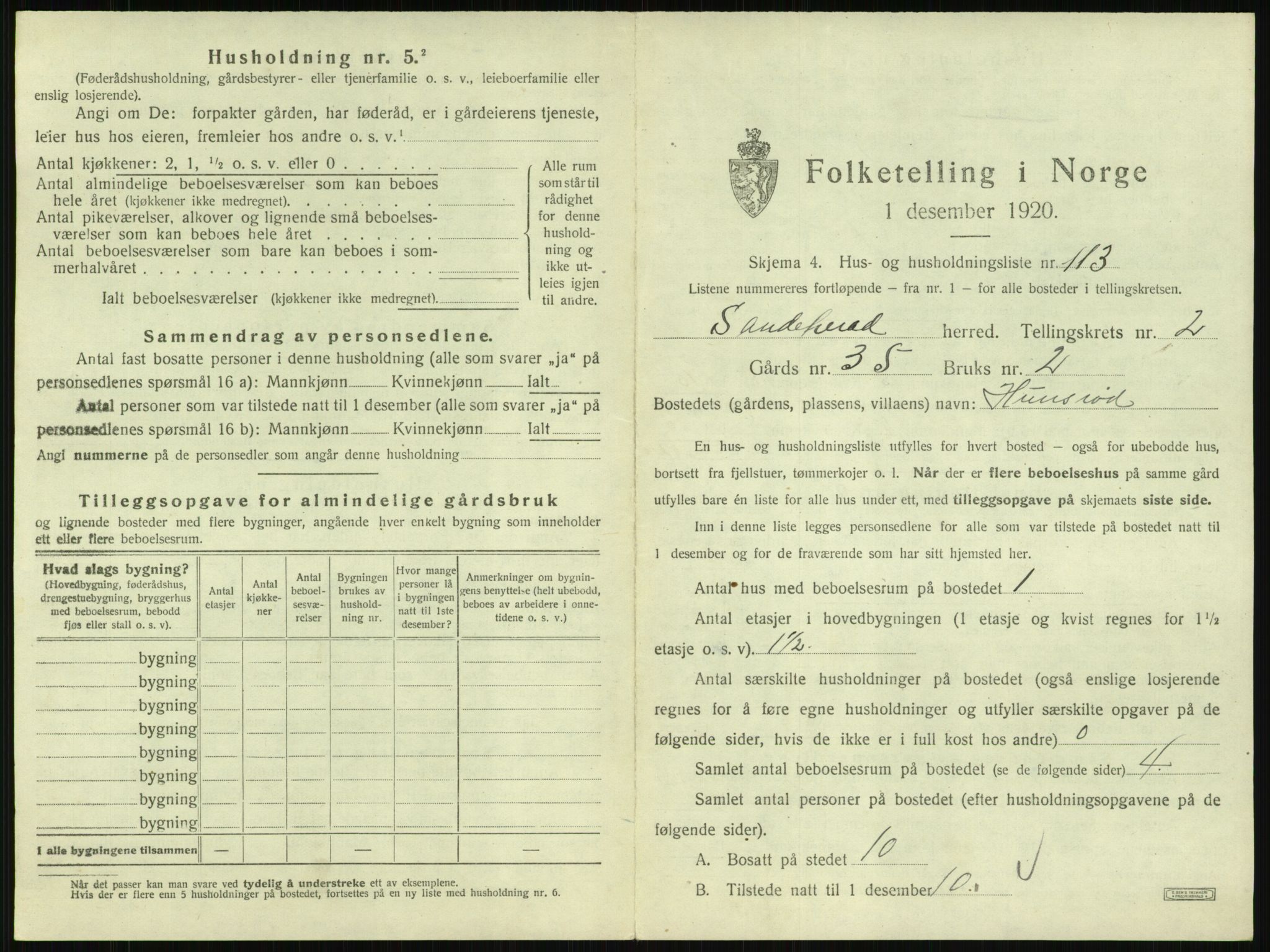 SAKO, 1920 census for Sandeherred, 1920, p. 374