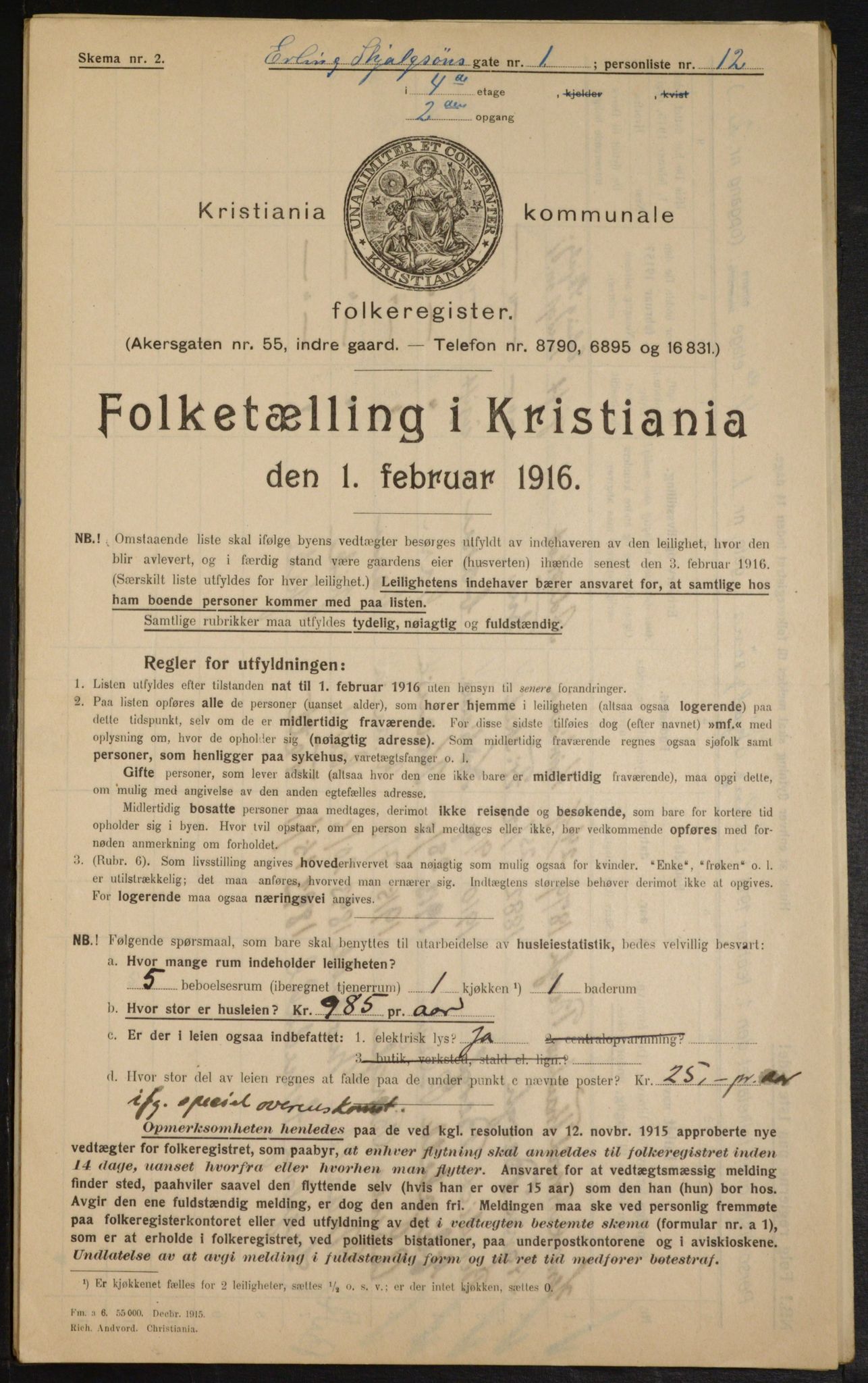 OBA, Municipal Census 1916 for Kristiania, 1916, p. 22401