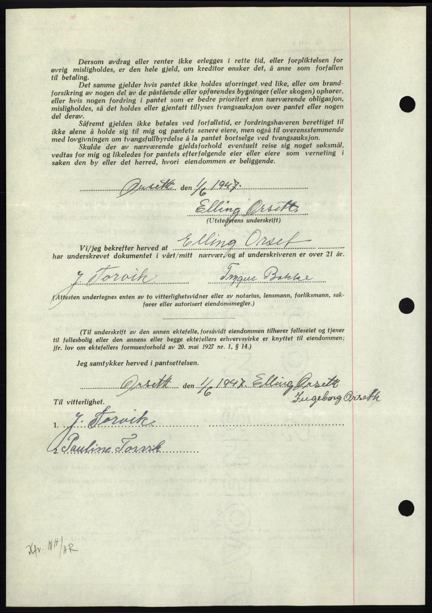 Nordmøre sorenskriveri, AV/SAT-A-4132/1/2/2Ca: Mortgage book no. B96, 1947-1947, Diary no: : 1245/1947