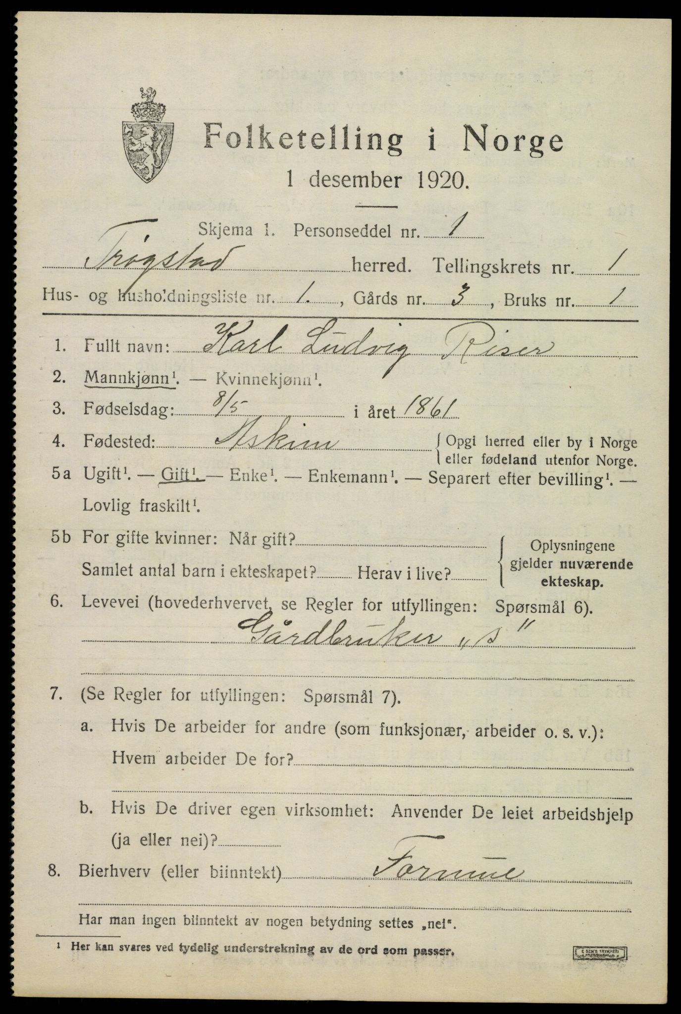 SAO, 1920 census for Trøgstad, 1920, p. 1398