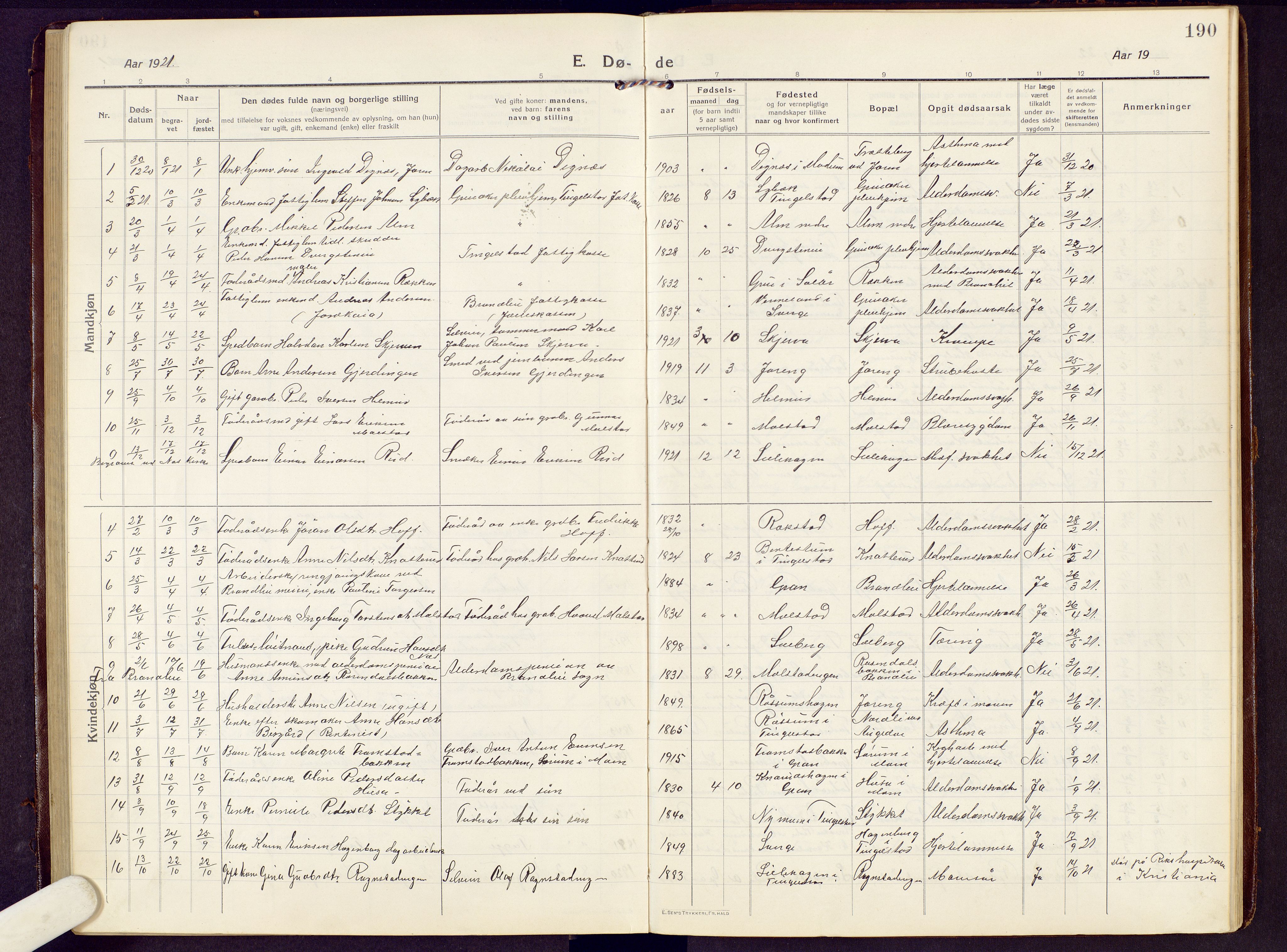Brandbu prestekontor, SAH/PREST-114/H/Ha/Hab/L0010: Parish register (copy) no. 10, 1916-1930, p. 190