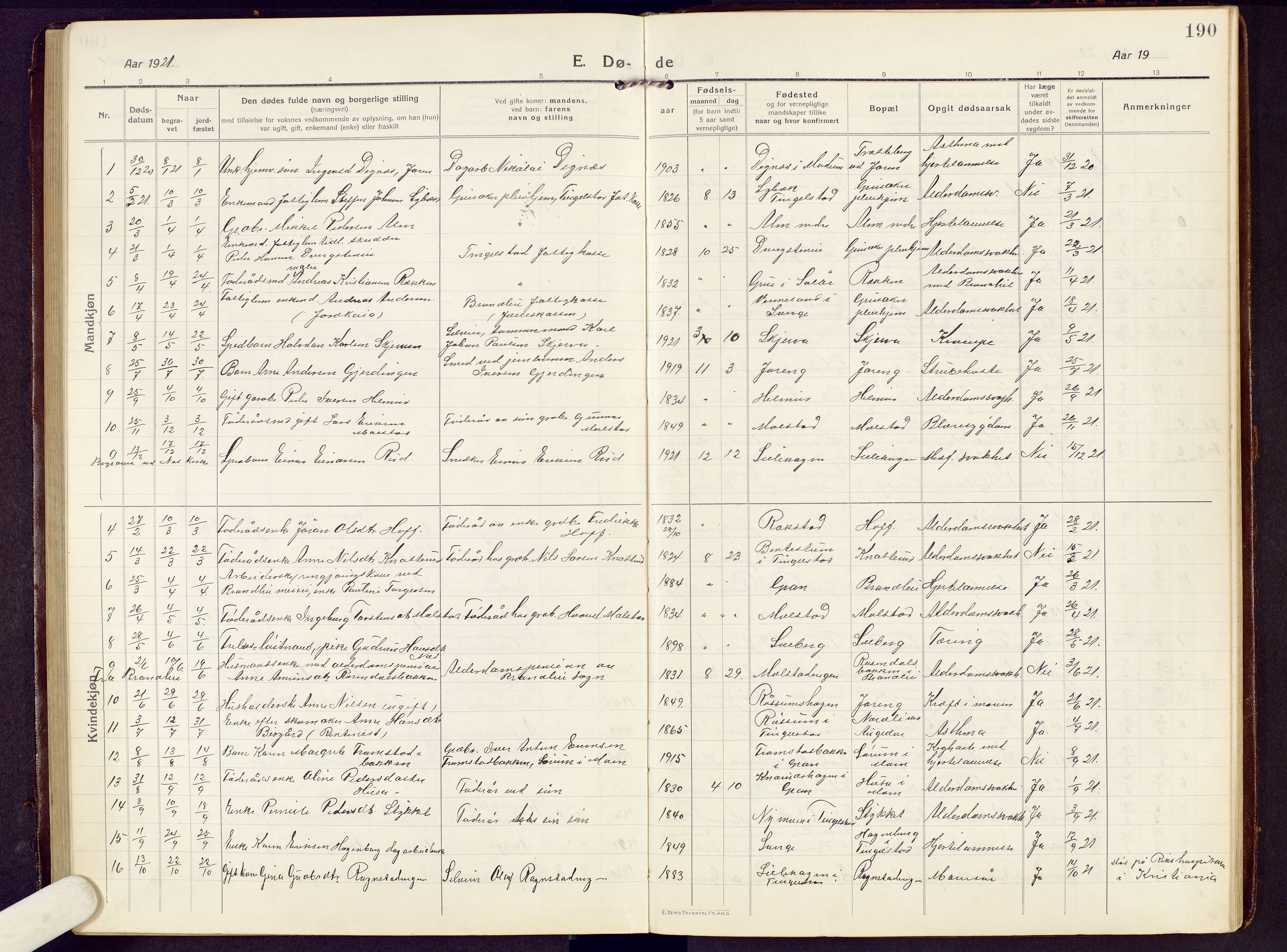 Brandbu prestekontor, AV/SAH-PREST-114/H/Ha/Hab/L0010: Parish register (copy) no. 10, 1916-1930, p. 190