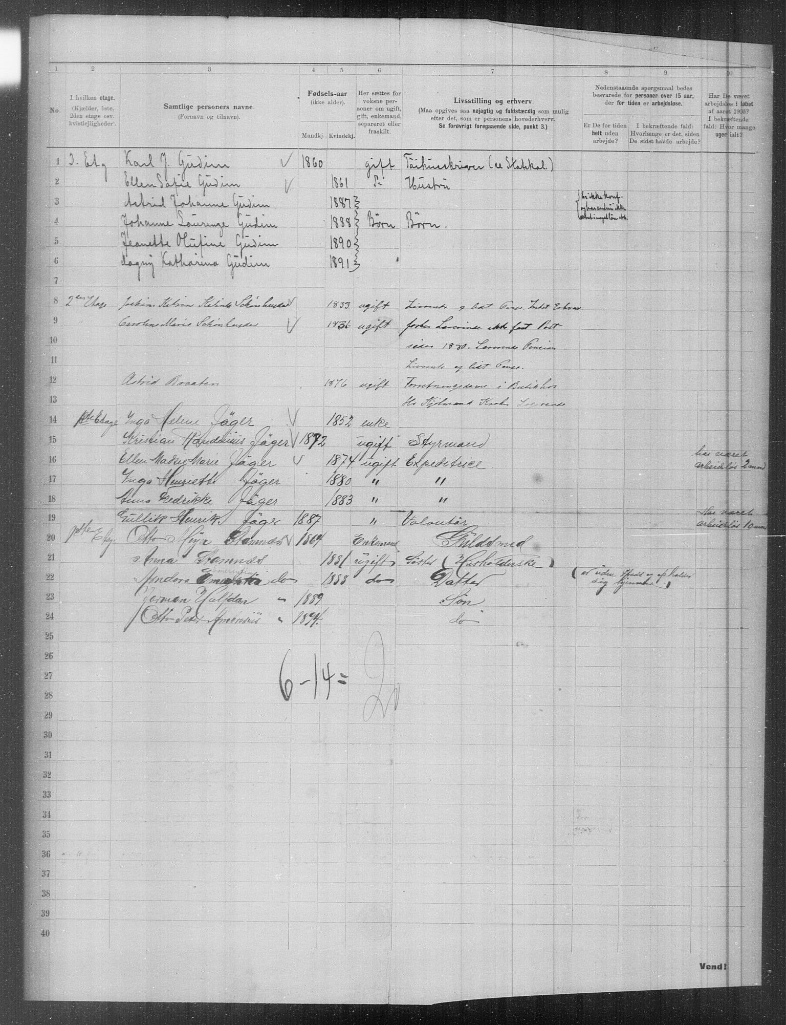 OBA, Municipal Census 1903 for Kristiania, 1903, p. 3960