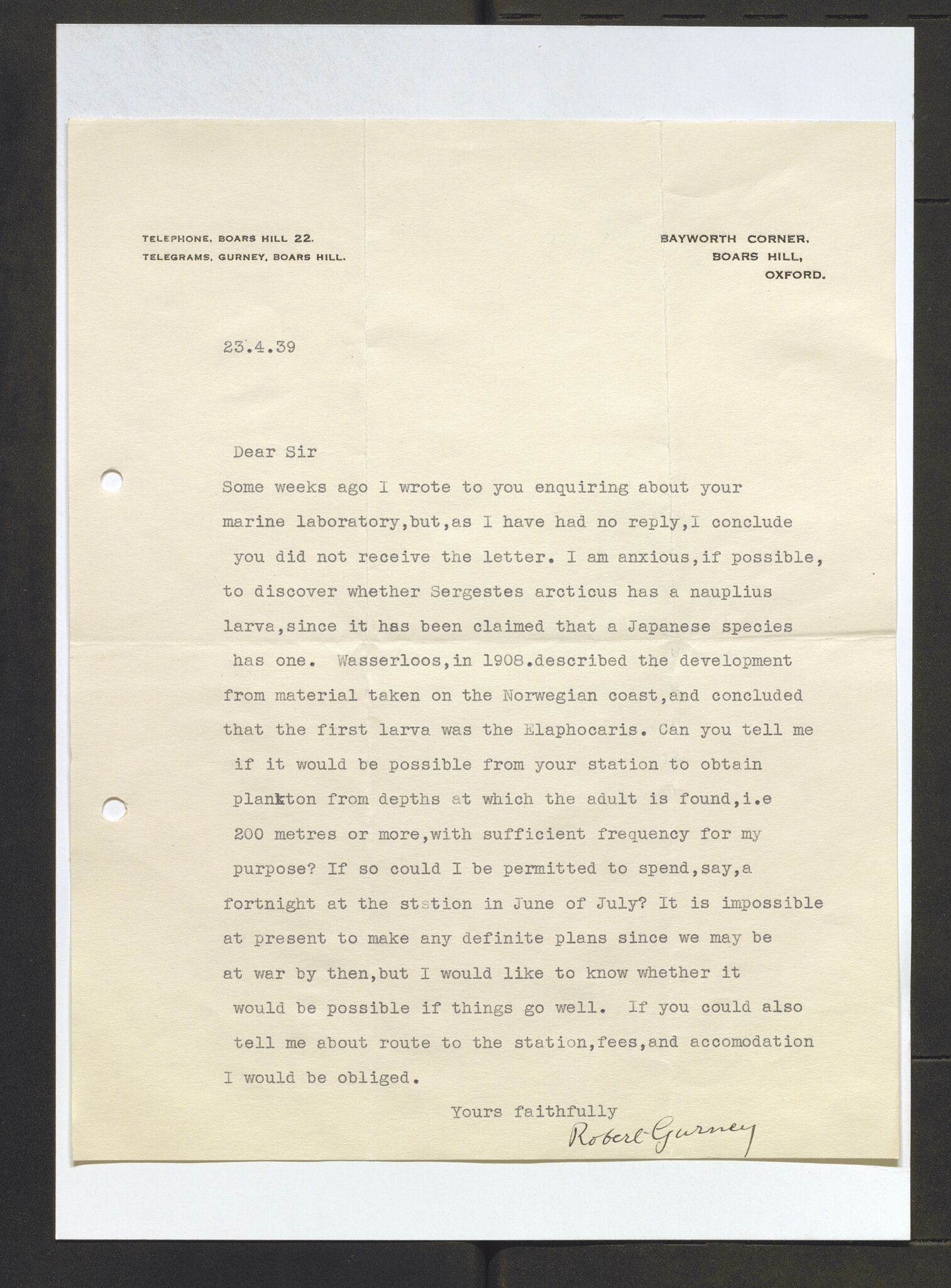 Bergens Museum, AV/SAB-A-17301/13/D/L0002: Korrespondanse , 1928-1940, p. 498