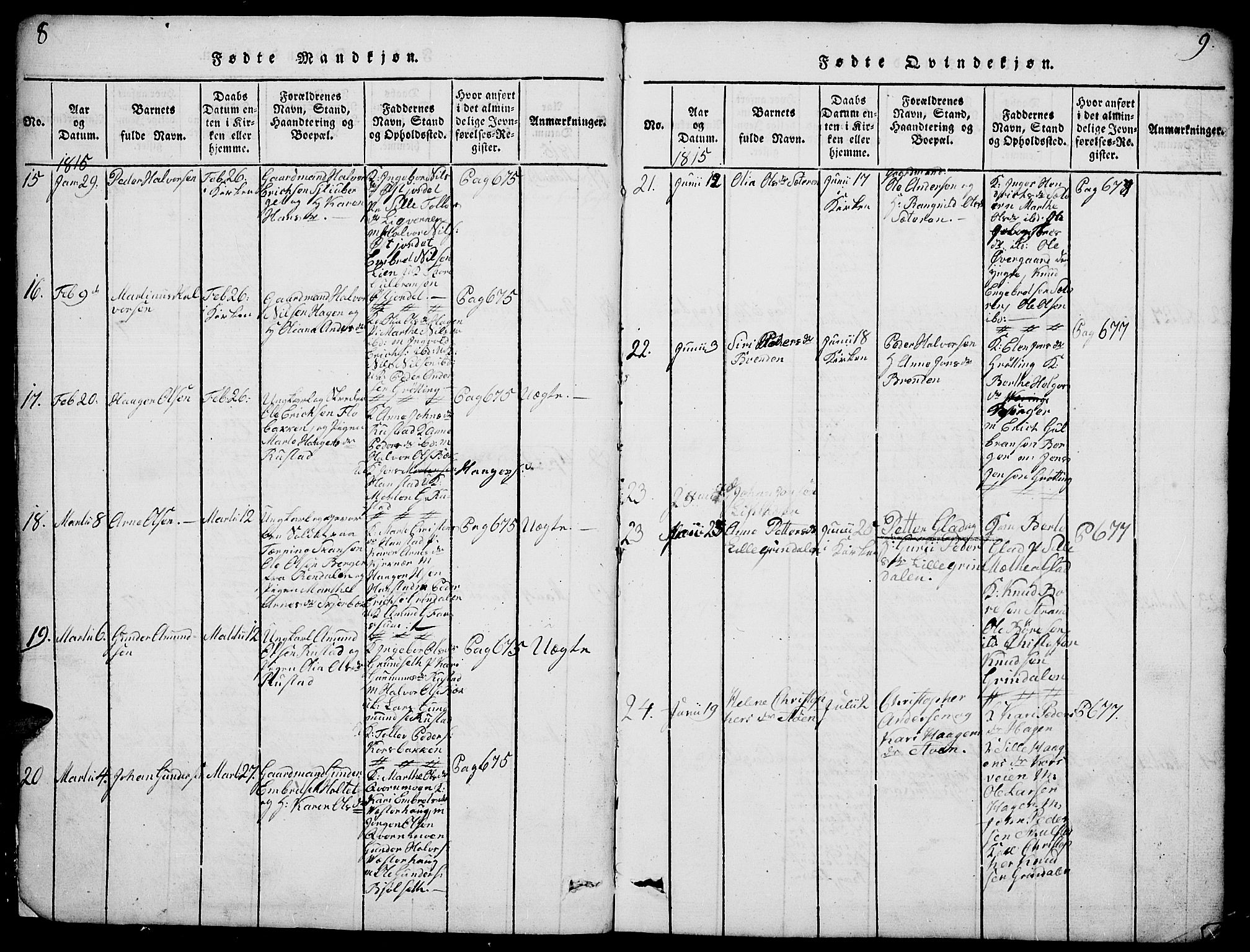 Elverum prestekontor, AV/SAH-PREST-044/H/Ha/Hab/L0001: Parish register (copy) no. 1, 1815-1829, p. 8-9