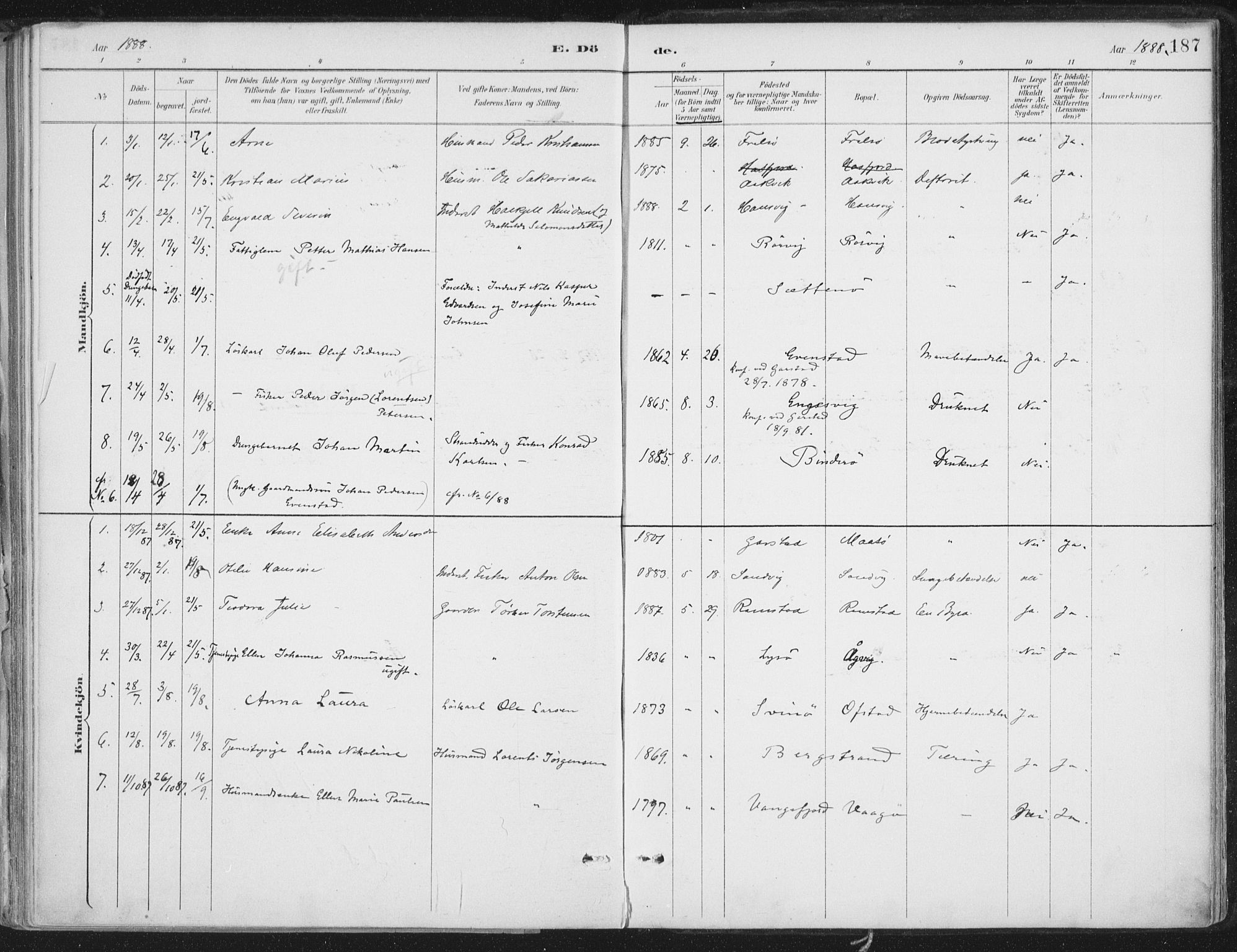 Ministerialprotokoller, klokkerbøker og fødselsregistre - Nord-Trøndelag, SAT/A-1458/786/L0687: Parish register (official) no. 786A03, 1888-1898, p. 187