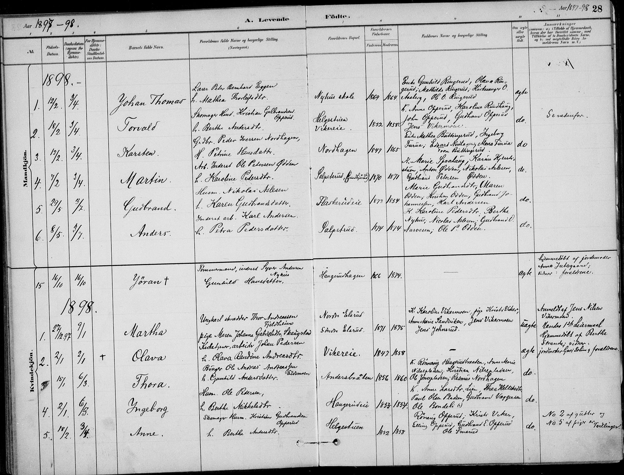 Ådal kirkebøker, AV/SAKO-A-248/F/Fa/L0003: Parish register (official) no. I 3, 1884-1903, p. 28