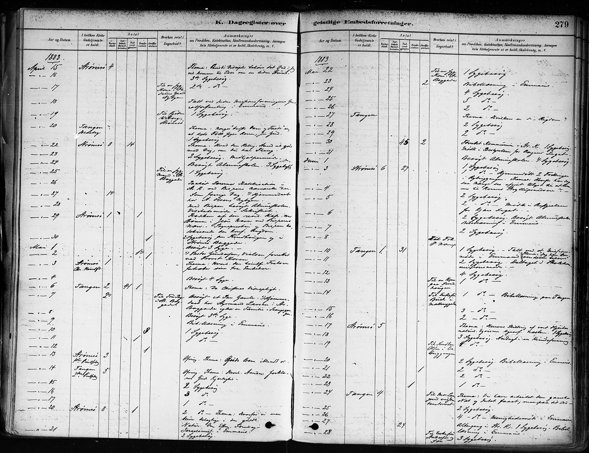 Strømsø kirkebøker, AV/SAKO-A-246/F/Fa/L0022: Parish register (official) no. I 22, 1879-1899, p. 279