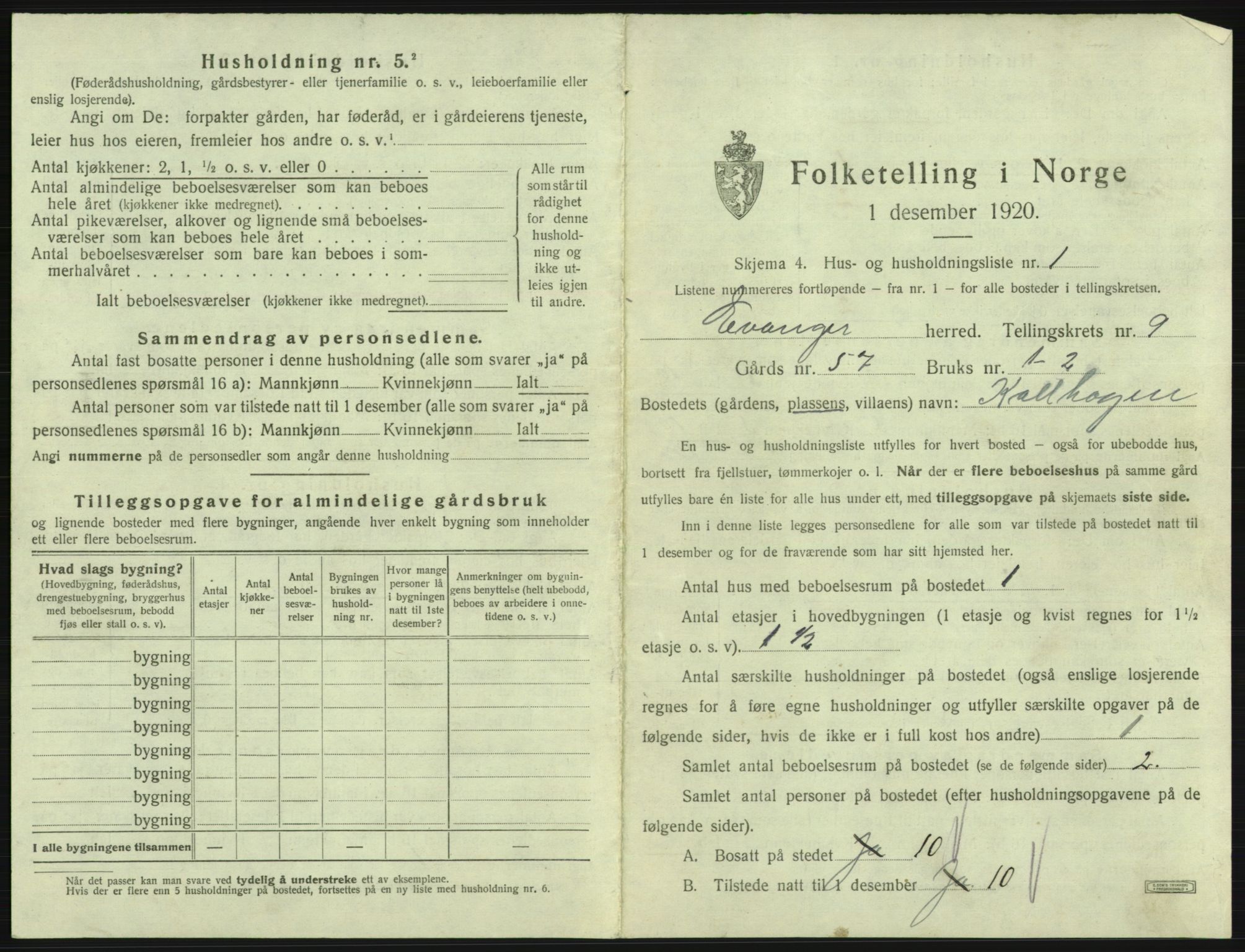 SAB, 1920 census for Evanger, 1920, p. 393