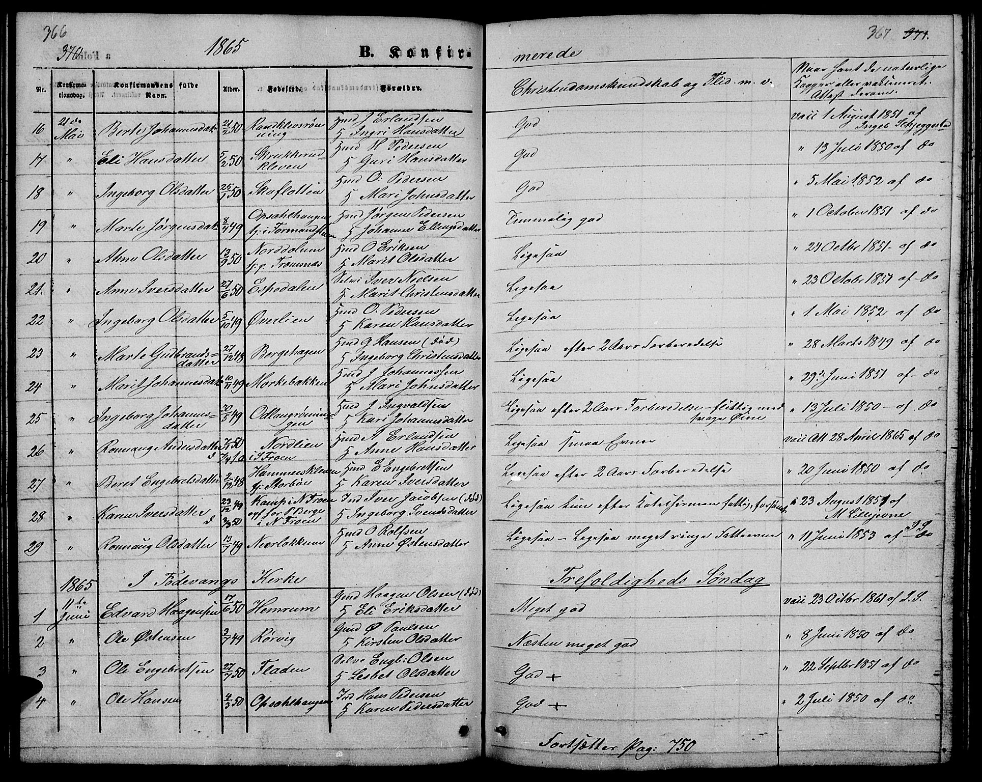 Ringebu prestekontor, SAH/PREST-082/H/Ha/Hab/L0003: Parish register (copy) no. 3, 1854-1866, p. 366-367