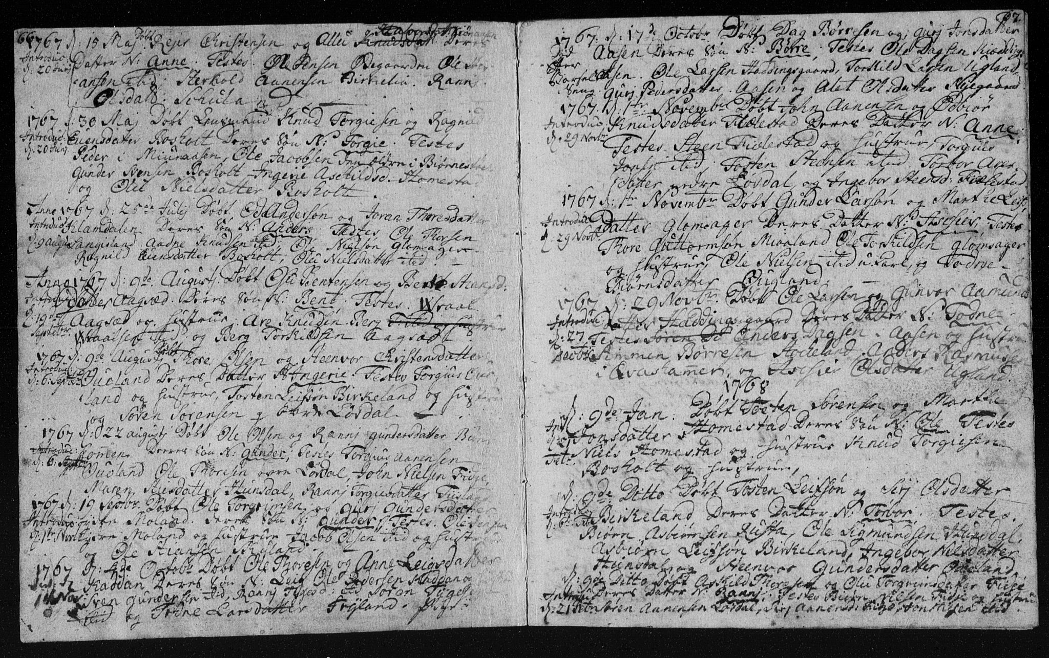 Holum sokneprestkontor, AV/SAK-1111-0022/F/Fa/Fab/L0003: Parish register (official) no. A 3, 1752-1774, p. 66-67