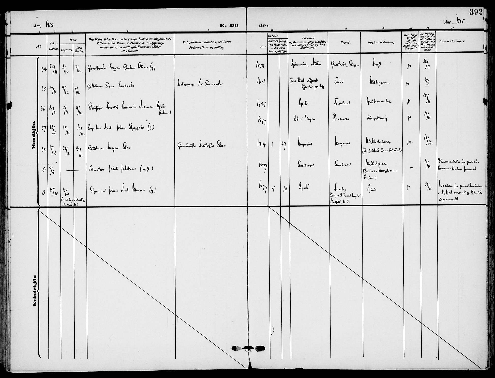 Nøtterøy kirkebøker, AV/SAKO-A-354/F/Fa/L0010: Parish register (official) no. I 10, 1908-1919, p. 392