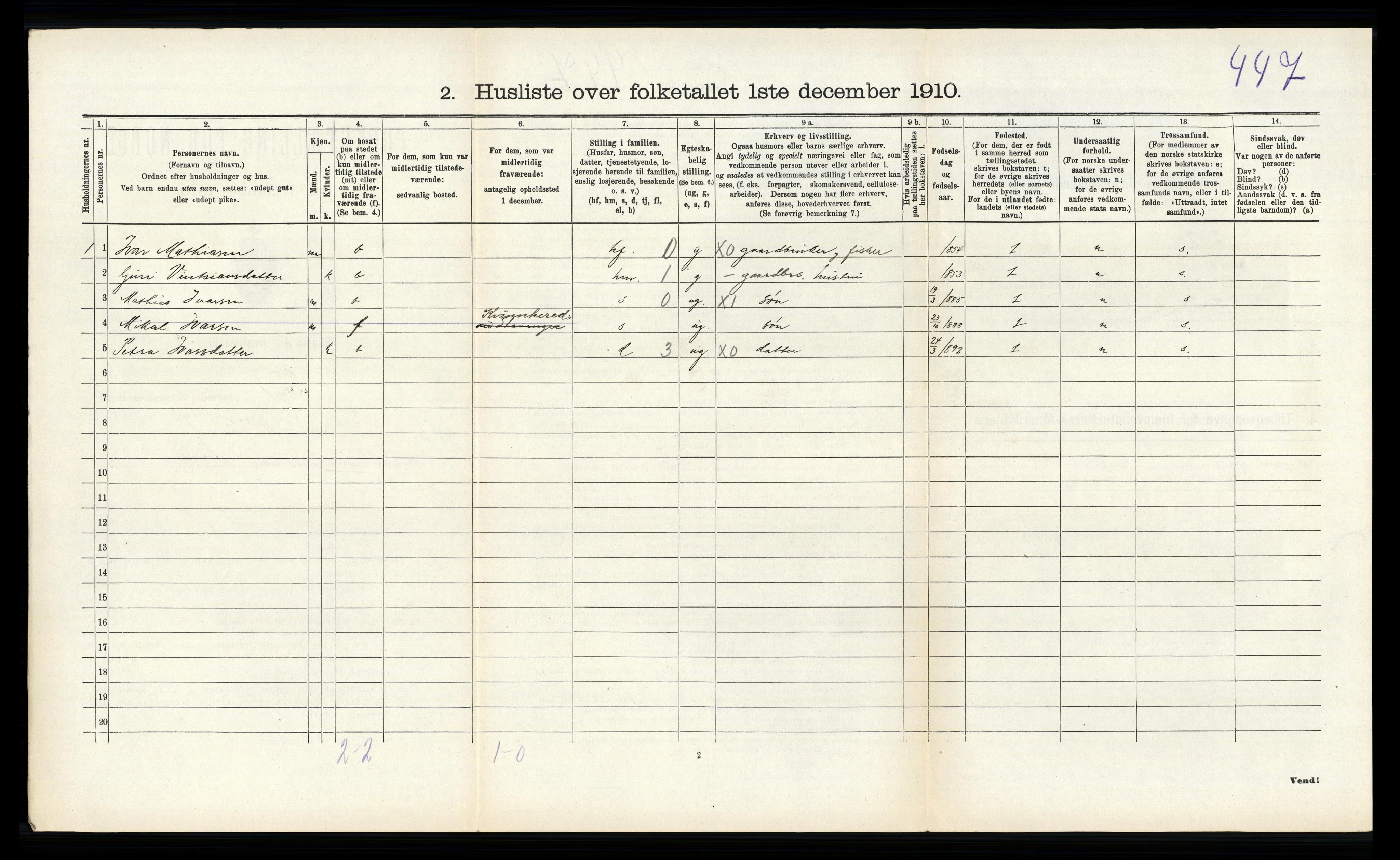 RA, 1910 census for Sund, 1910, p. 181