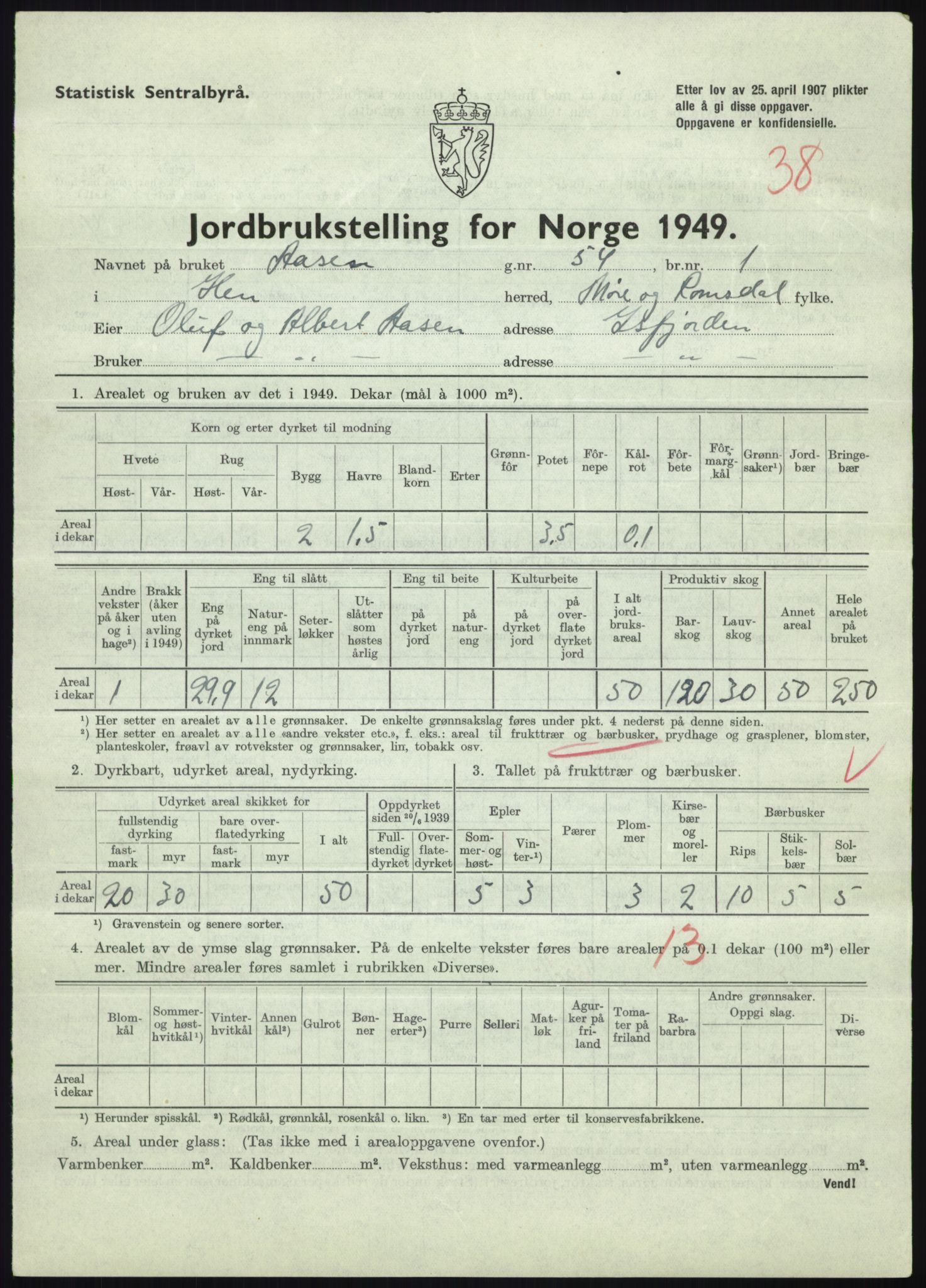 Statistisk sentralbyrå, Næringsøkonomiske emner, Jordbruk, skogbruk, jakt, fiske og fangst, AV/RA-S-2234/G/Gc/L0323: Møre og Romsdal: Grytten og Hen, 1949, p. 751