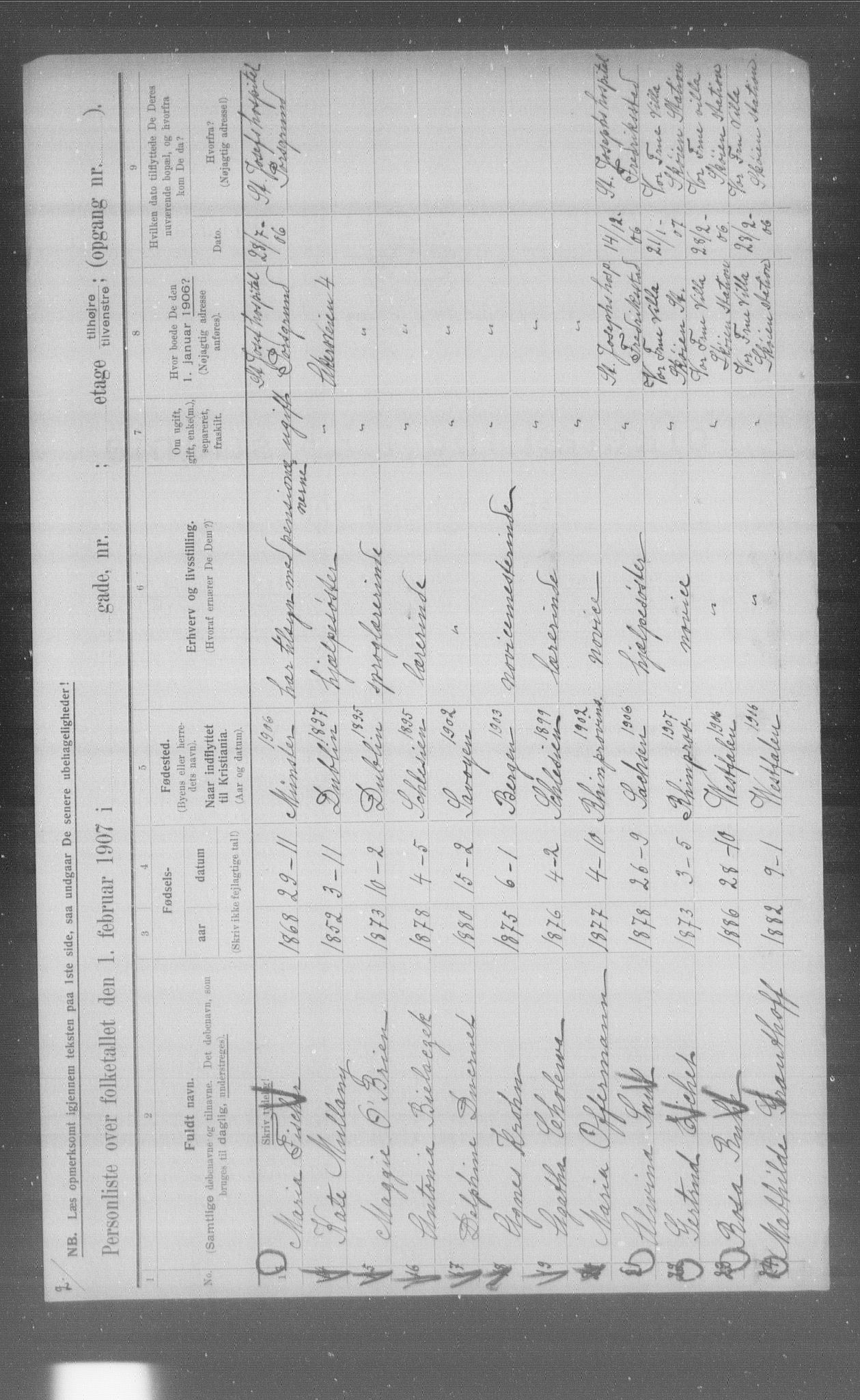 OBA, Municipal Census 1907 for Kristiania, 1907, p. 470