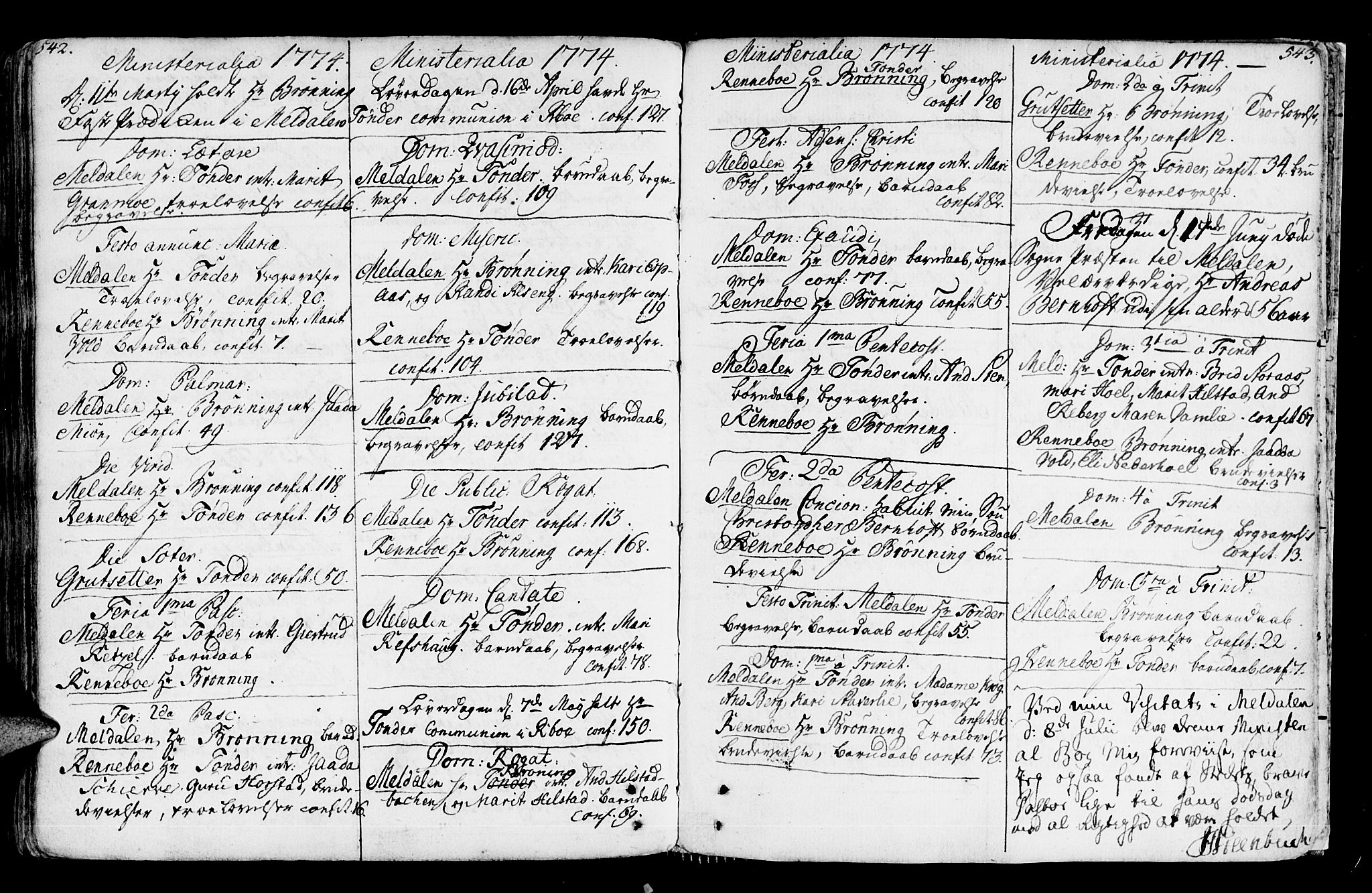Ministerialprotokoller, klokkerbøker og fødselsregistre - Sør-Trøndelag, SAT/A-1456/672/L0851: Parish register (official) no. 672A04, 1751-1775, p. 542-543