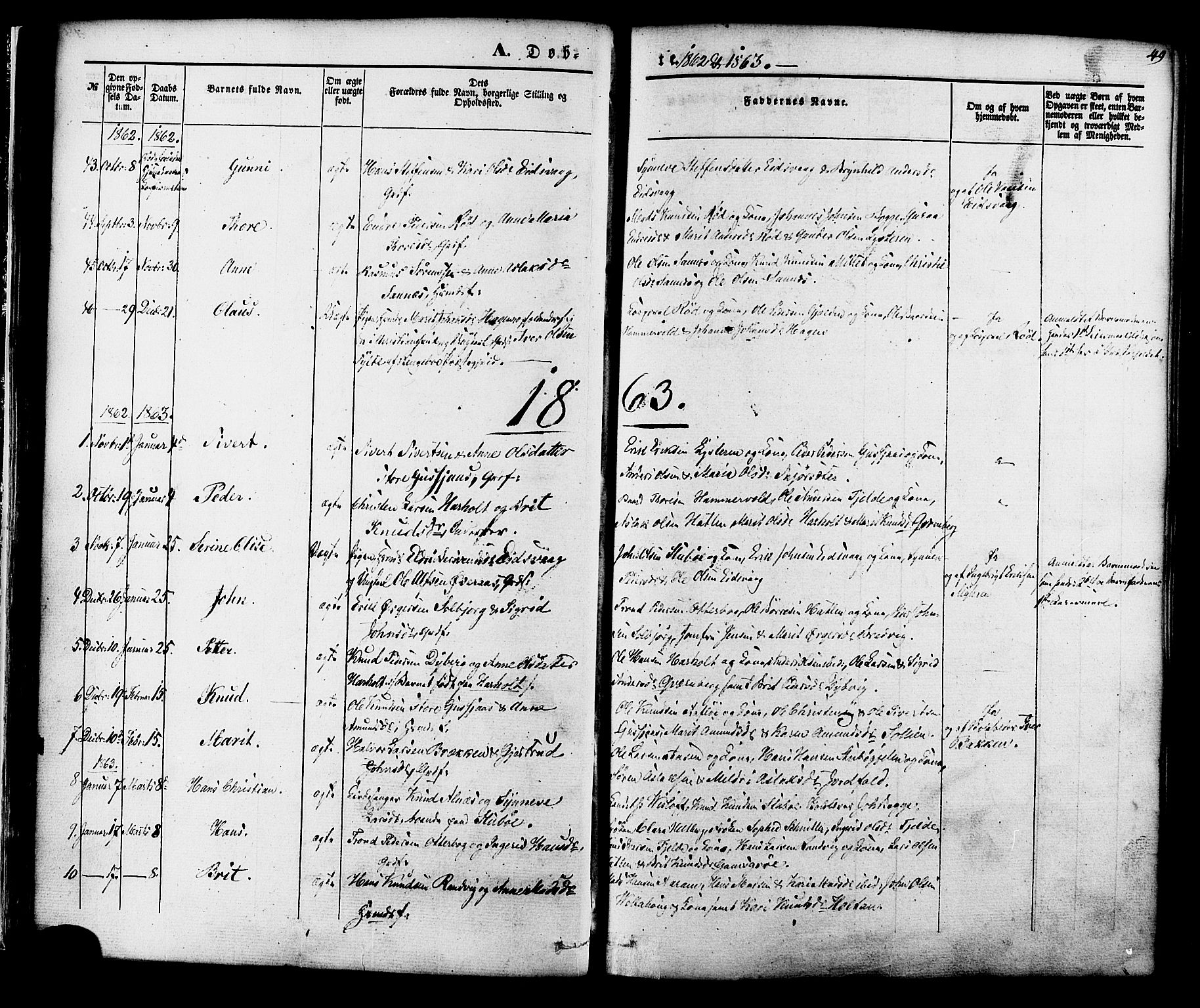 Ministerialprotokoller, klokkerbøker og fødselsregistre - Møre og Romsdal, SAT/A-1454/551/L0625: Parish register (official) no. 551A05, 1846-1879, p. 49
