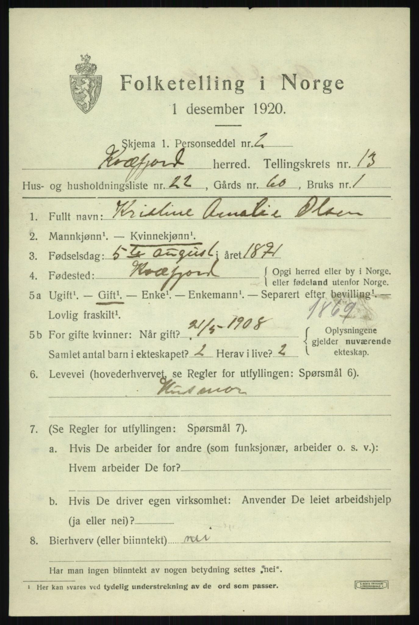 SATØ, 1920 census for Kvæfjord, 1920, p. 6513