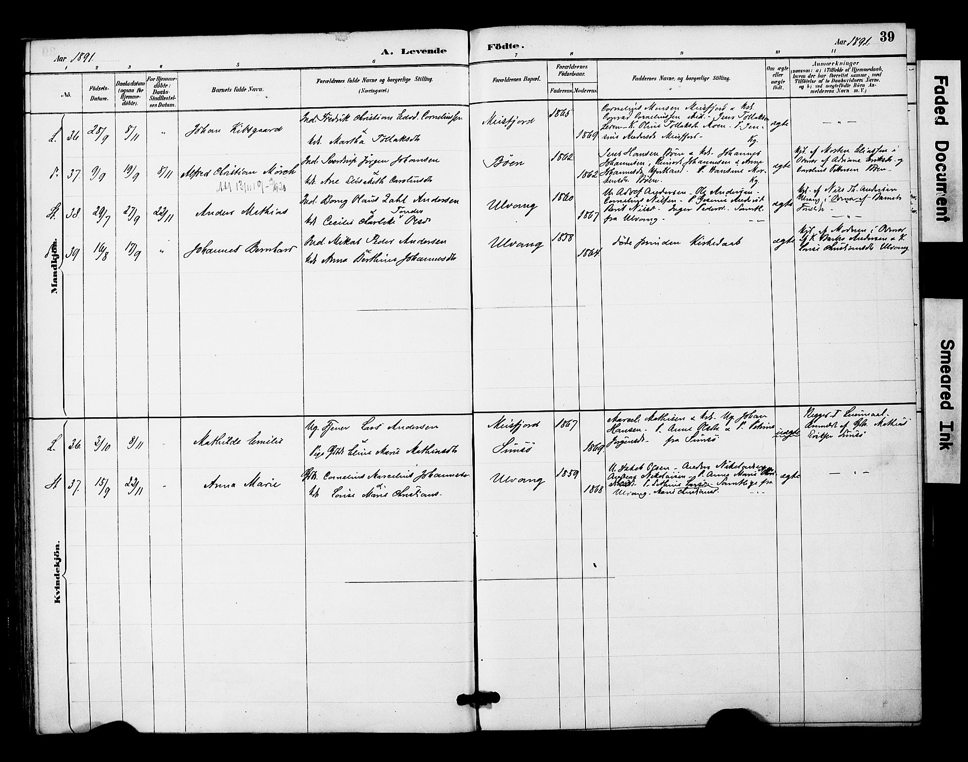 Ministerialprotokoller, klokkerbøker og fødselsregistre - Nordland, AV/SAT-A-1459/831/L0471: Parish register (official) no. 831A02, 1886-1901, p. 39