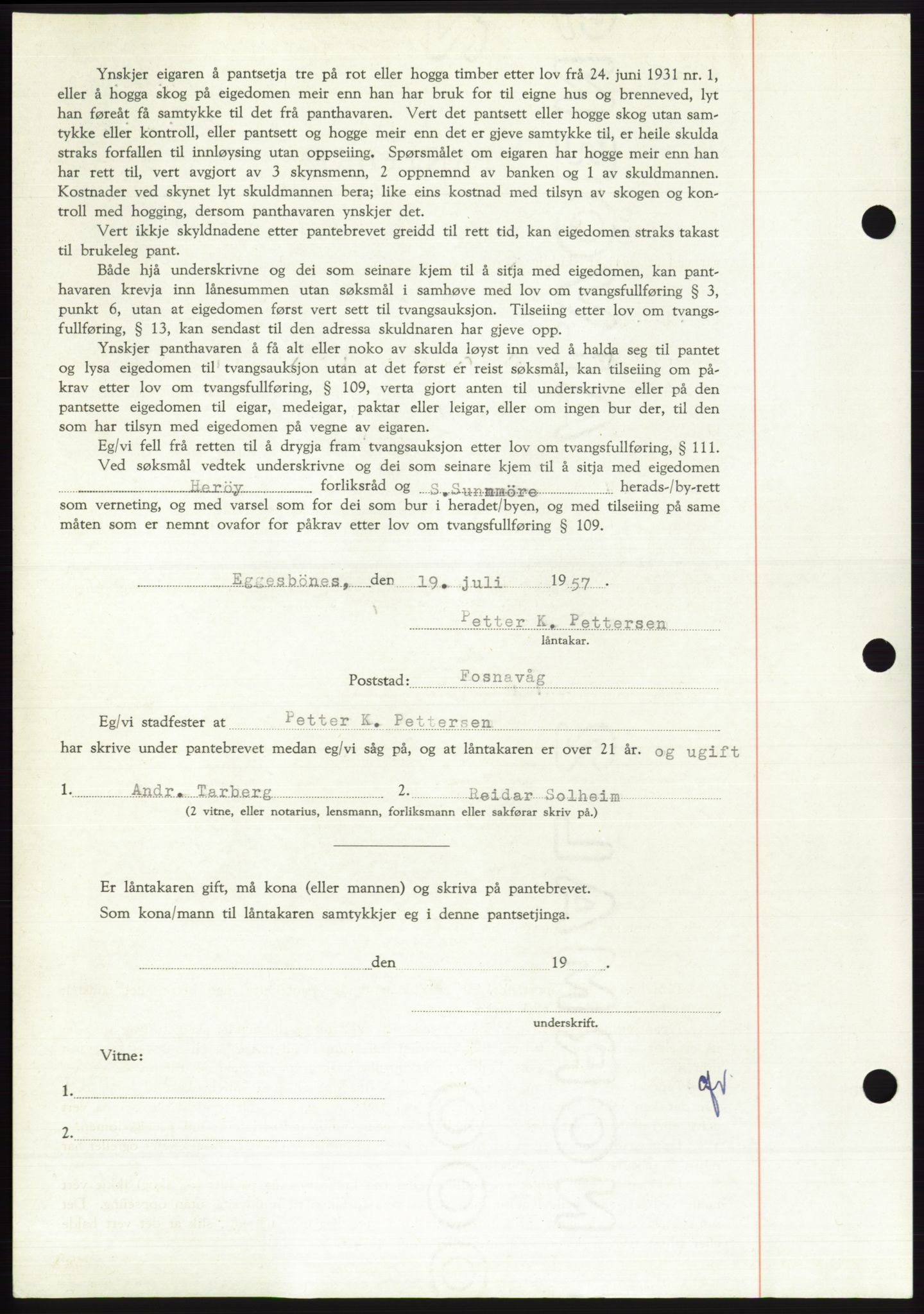 Søre Sunnmøre sorenskriveri, AV/SAT-A-4122/1/2/2C/L0130: Mortgage book no. 18B, 1957-1958, Diary no: : 1687/1957