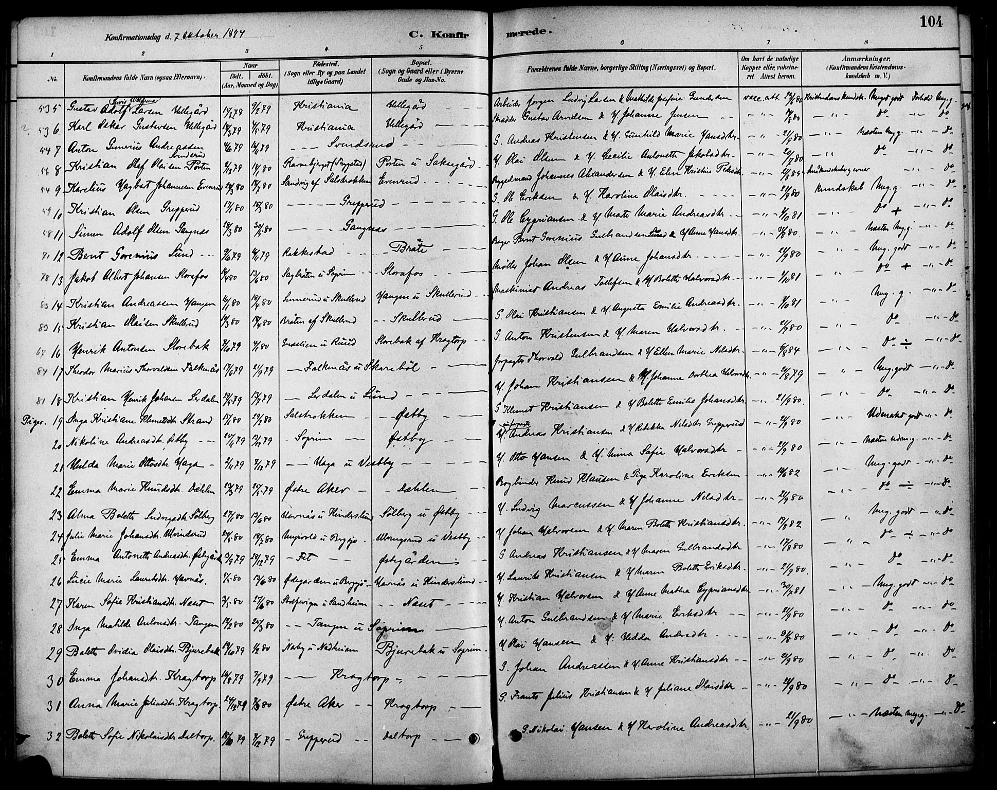 Høland prestekontor Kirkebøker, SAO/A-10346a/F/Fb/L0001: Parish register (official) no. II 1, 1880-1897, p. 104