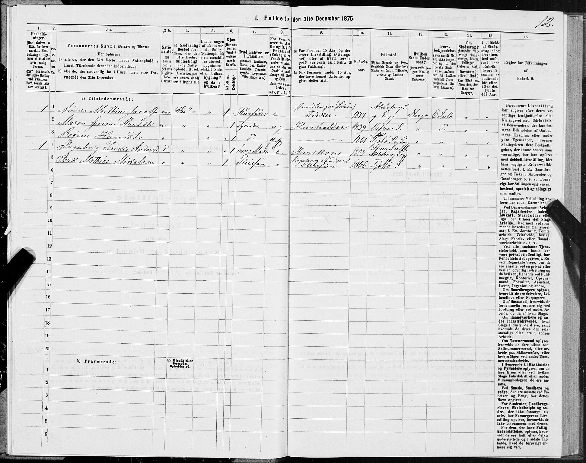 SAT, 1875 census for 1820P Alstahaug, 1875, p. 1012