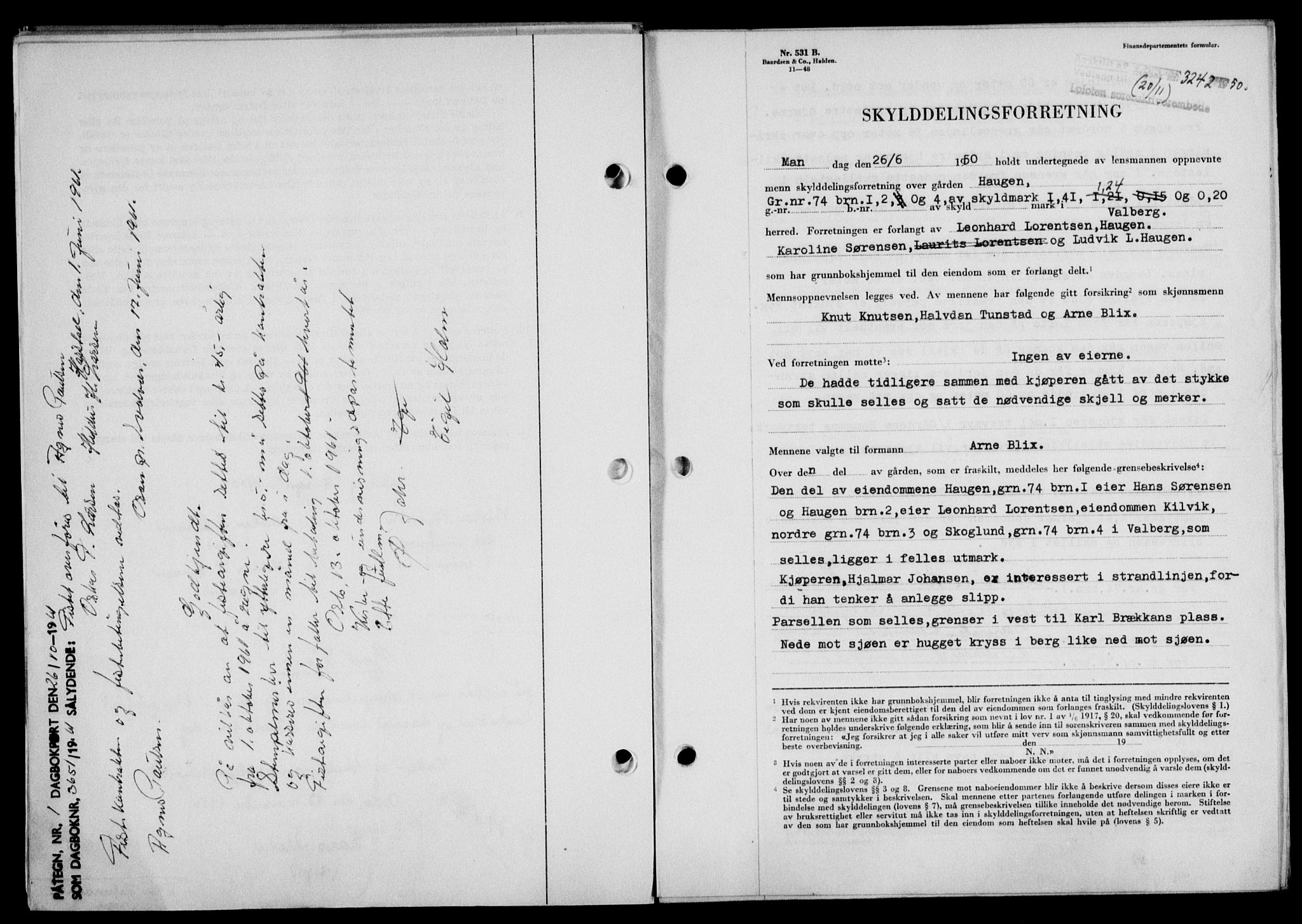 Lofoten sorenskriveri, SAT/A-0017/1/2/2C/L0025a: Mortgage book no. 25a, 1950-1951, Diary no: : 3242/1950
