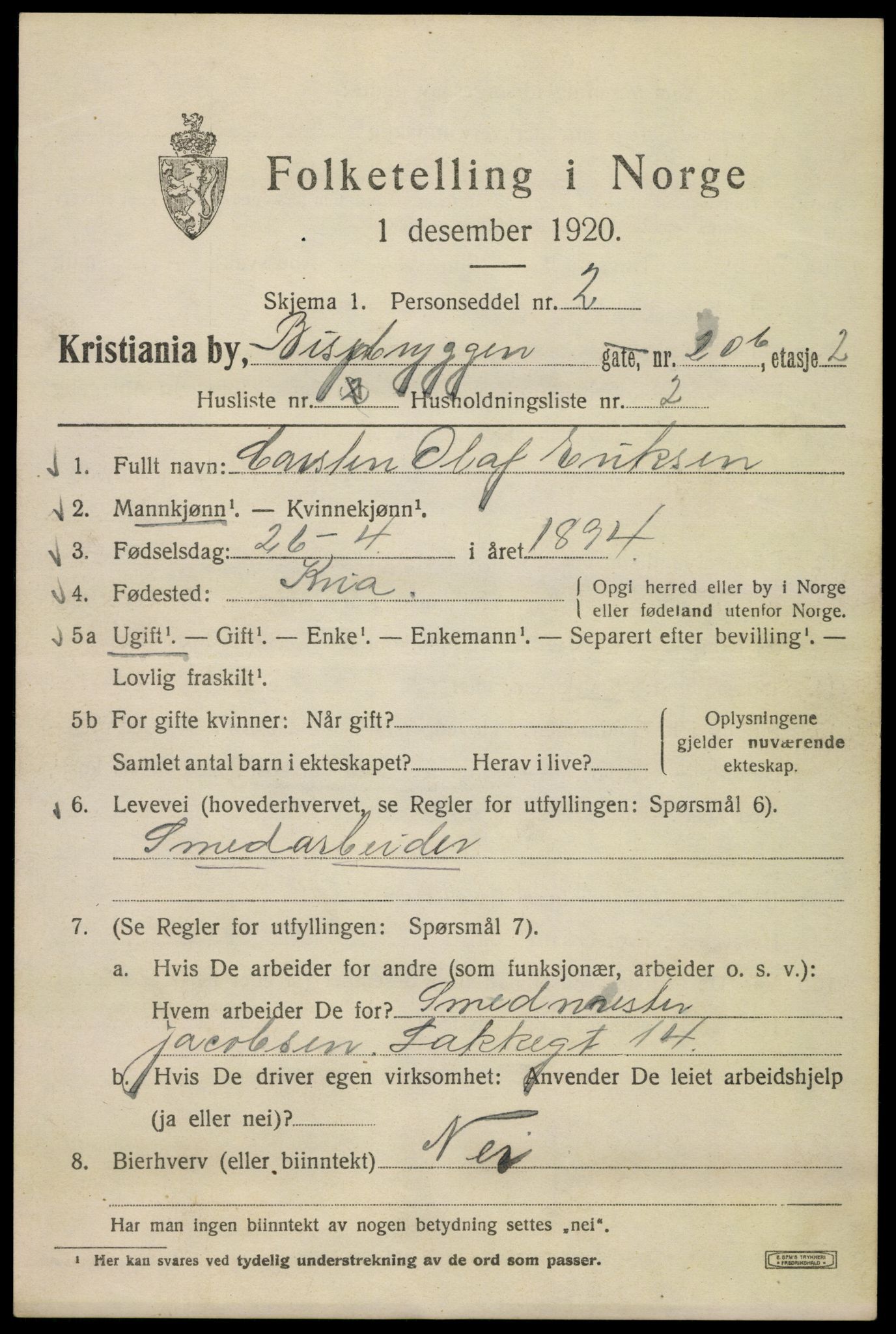 SAO, 1920 census for Kristiania, 1920, p. 157017