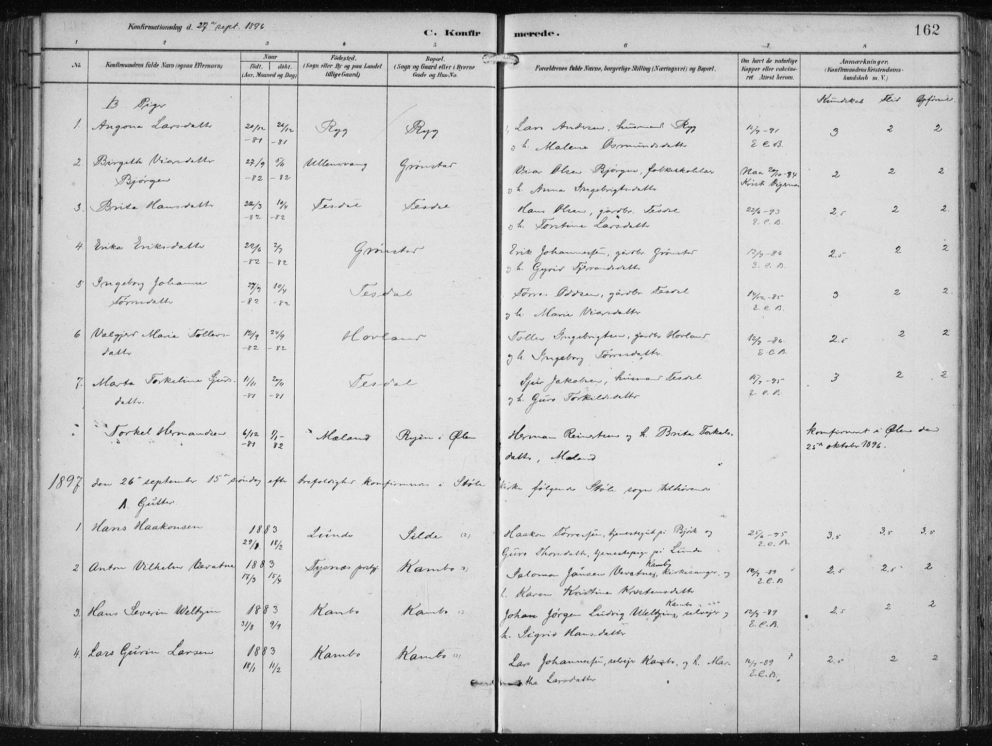 Etne sokneprestembete, SAB/A-75001/H/Haa: Parish register (official) no. B  1, 1879-1919, p. 162