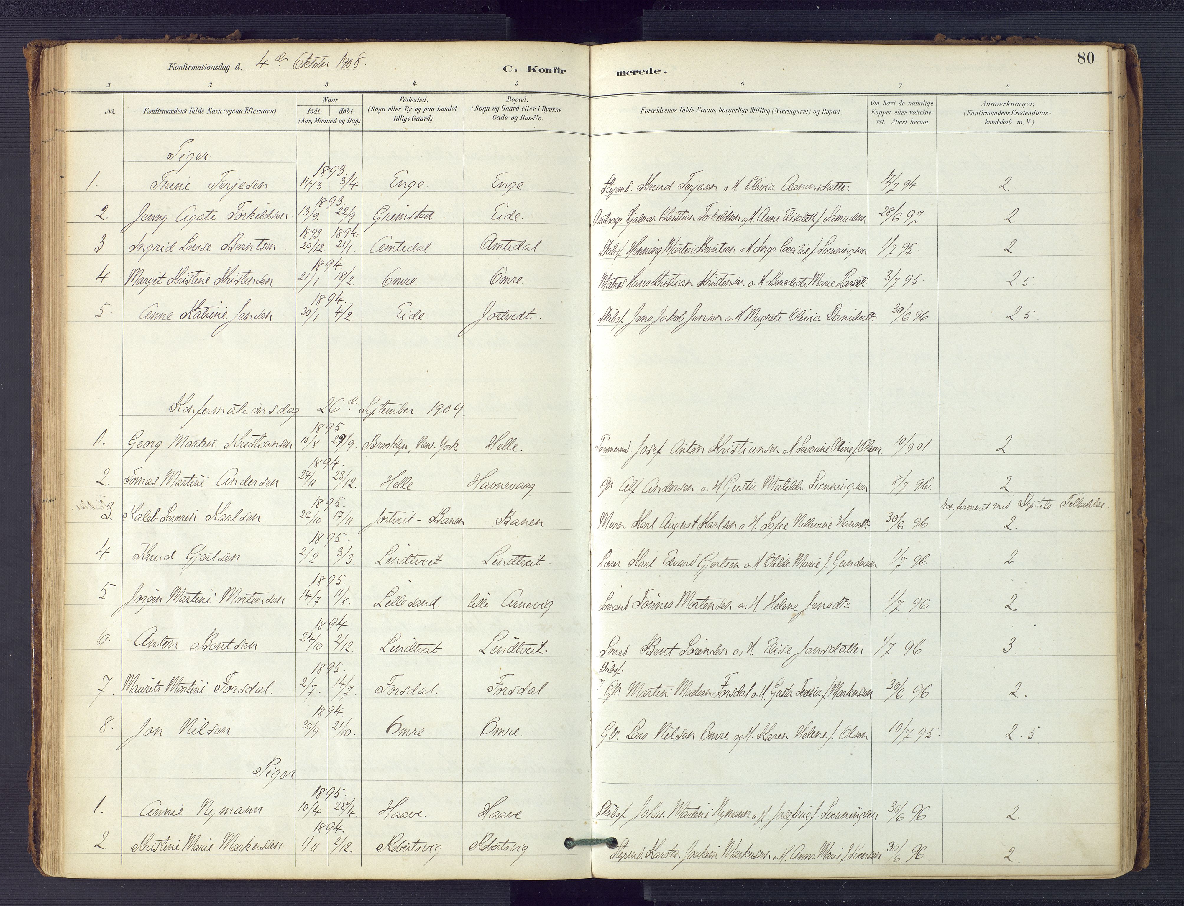 Hommedal sokneprestkontor, SAK/1111-0023/F/Fa/Faa/L0003: Parish register (official) no. A 3, 1885-1916, p. 80