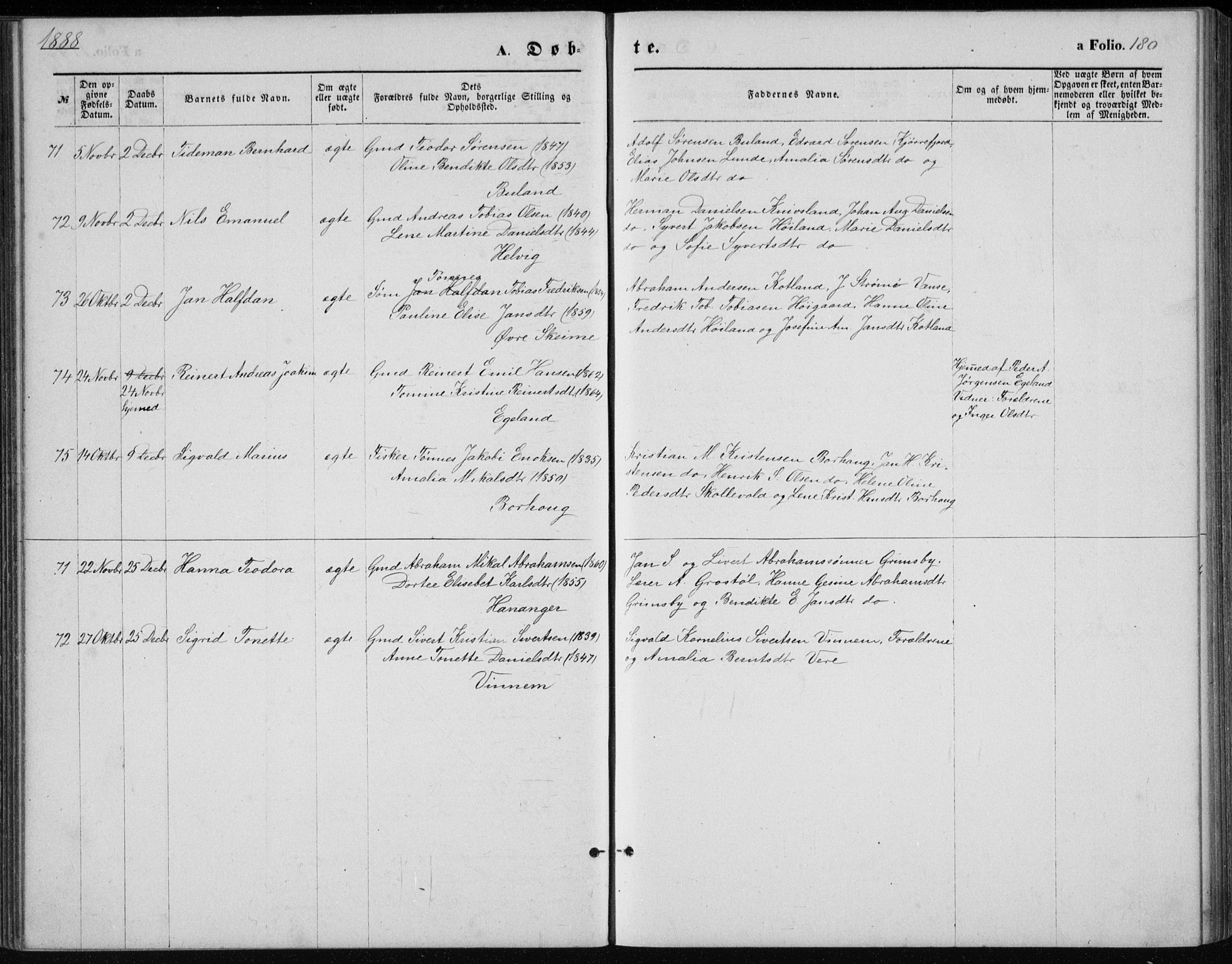 Lista sokneprestkontor, AV/SAK-1111-0027/F/Fb/L0004: Parish register (copy) no. B 4, 1877-1891, p. 180