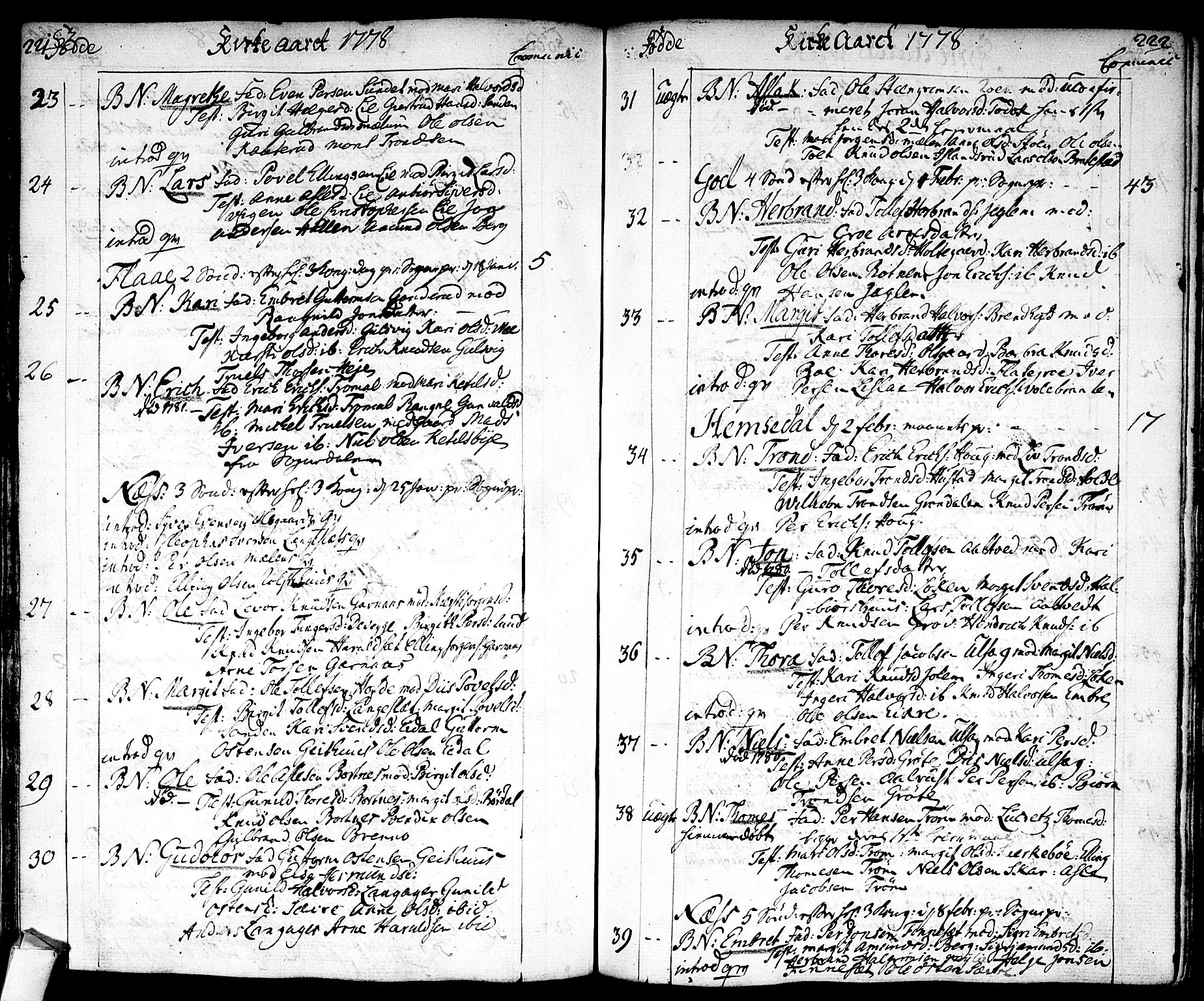 Nes kirkebøker, SAKO/A-236/F/Fa/L0004: Parish register (official) no. 4, 1764-1786, p. 221-222