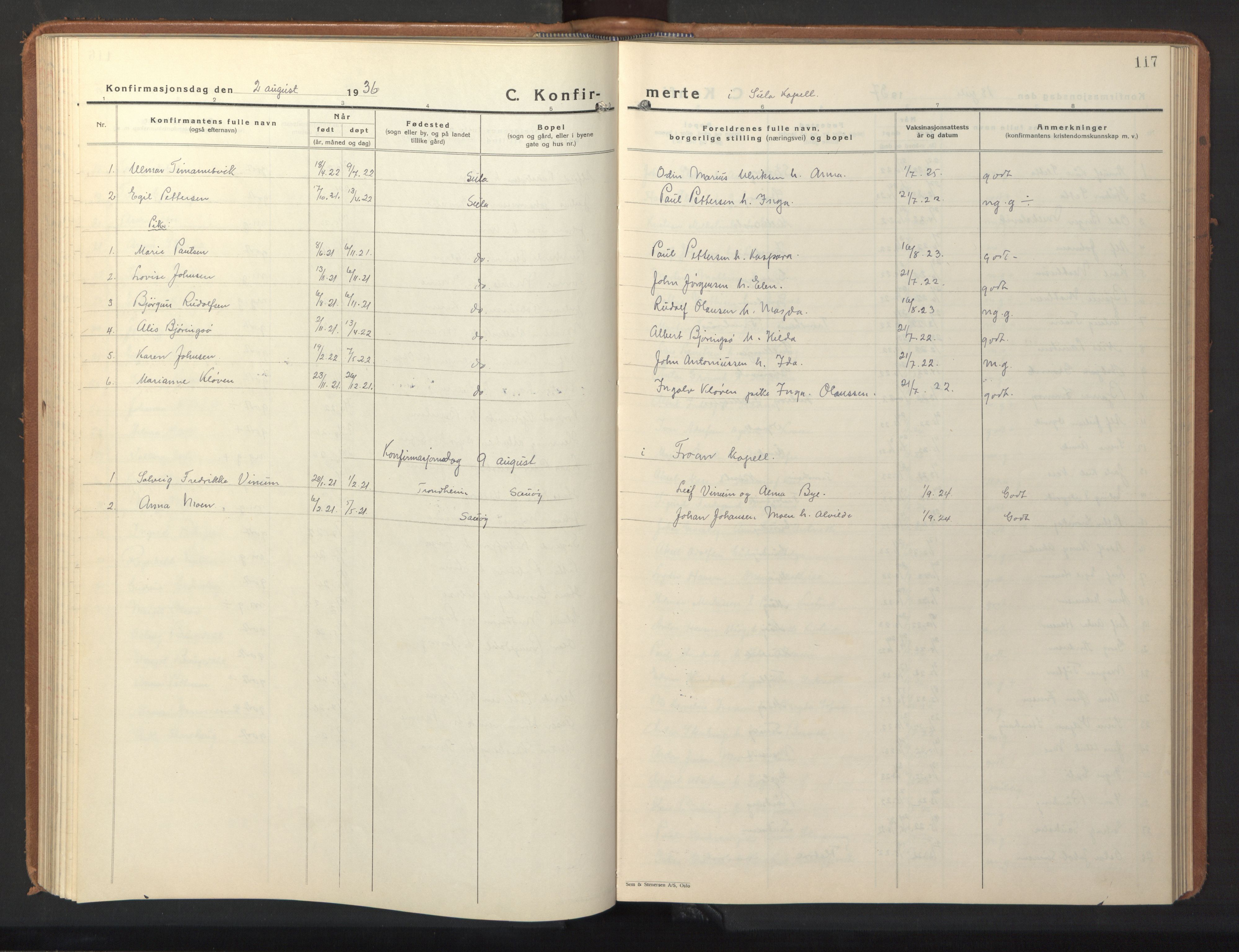 Ministerialprotokoller, klokkerbøker og fødselsregistre - Sør-Trøndelag, SAT/A-1456/640/L0590: Parish register (copy) no. 640C07, 1935-1948, p. 117