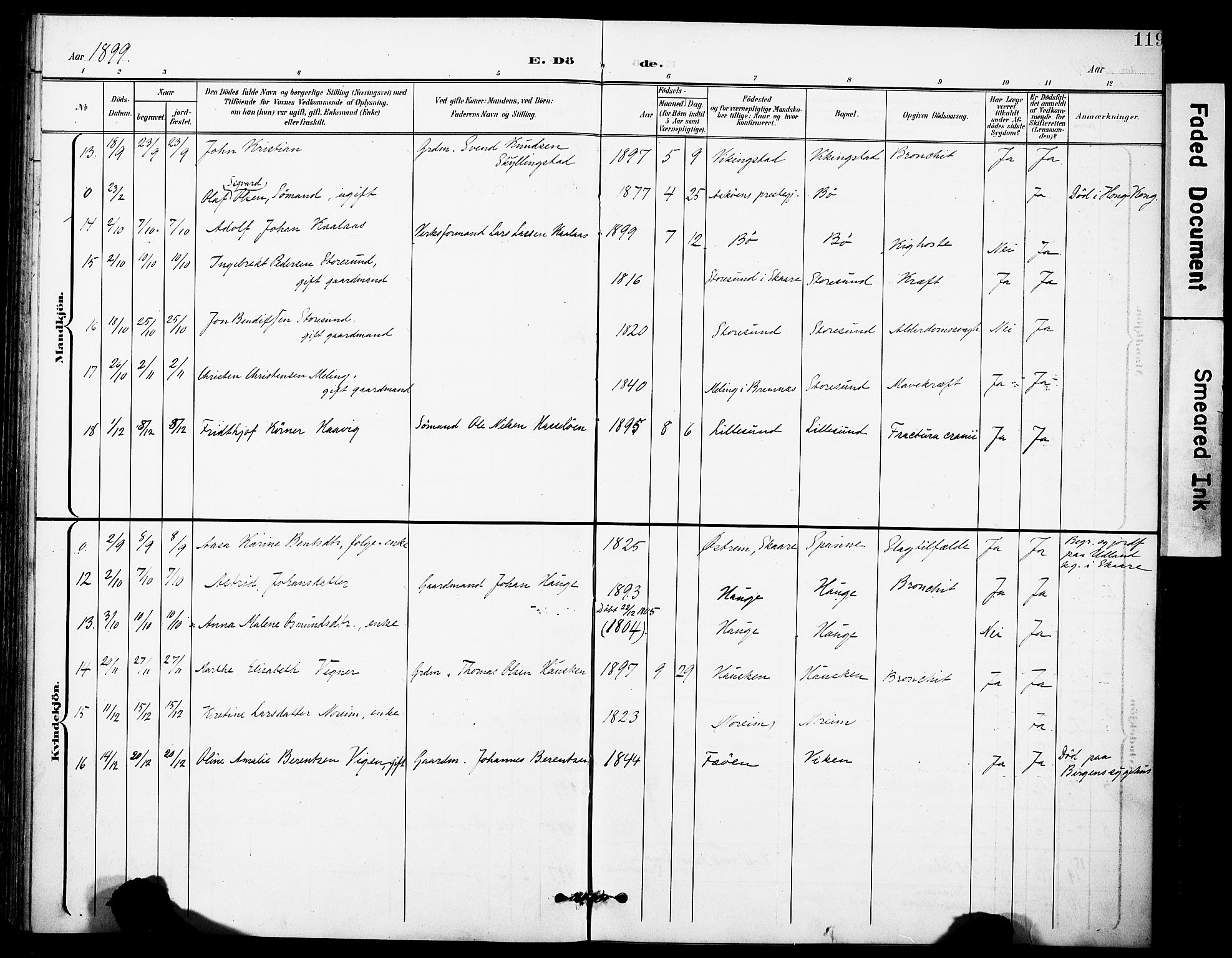 Torvastad sokneprestkontor, SAST/A -101857/H/Ha/Haa/L0017: Parish register (official) no. A 16, 1899-1911, p. 119