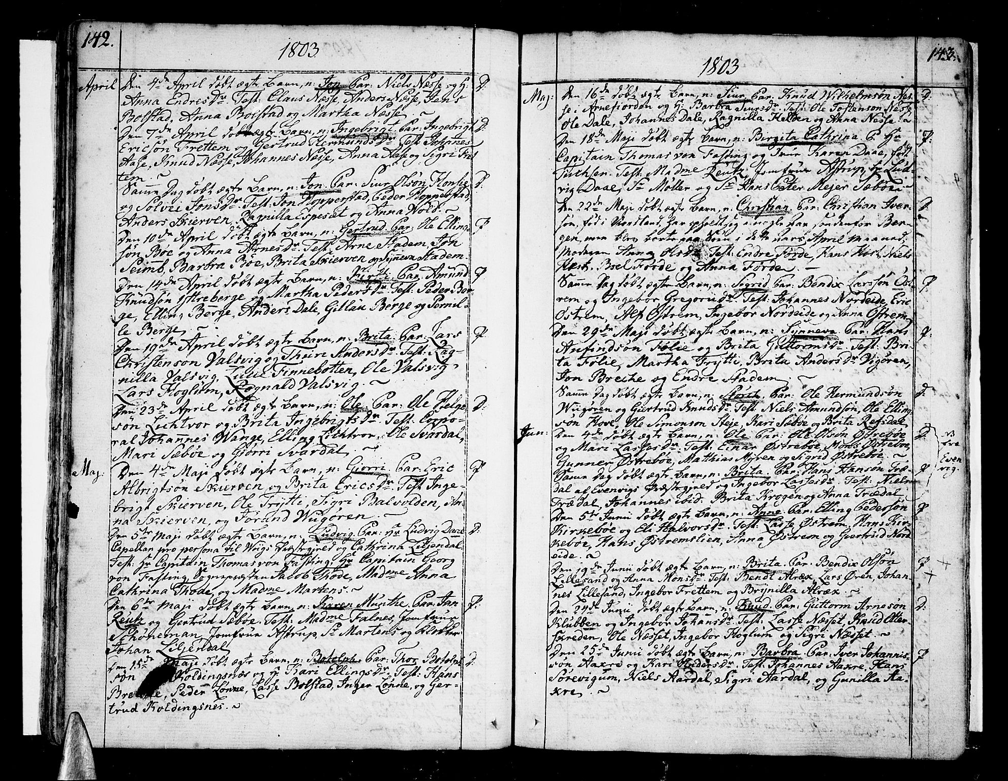 Vik sokneprestembete, AV/SAB-A-81501/H/Haa/Haaa/L0005: Parish register (official) no. A 5, 1787-1820, p. 142-143